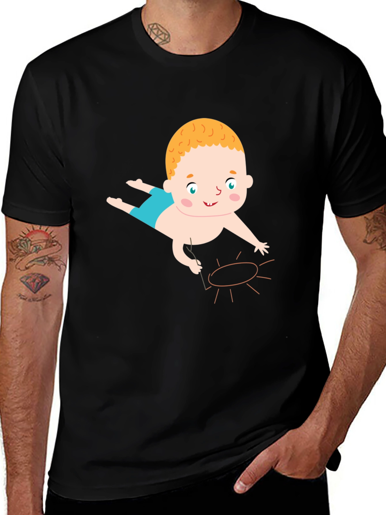 Variant 9 of Baby Drawing Sun Graphic Tee - Black