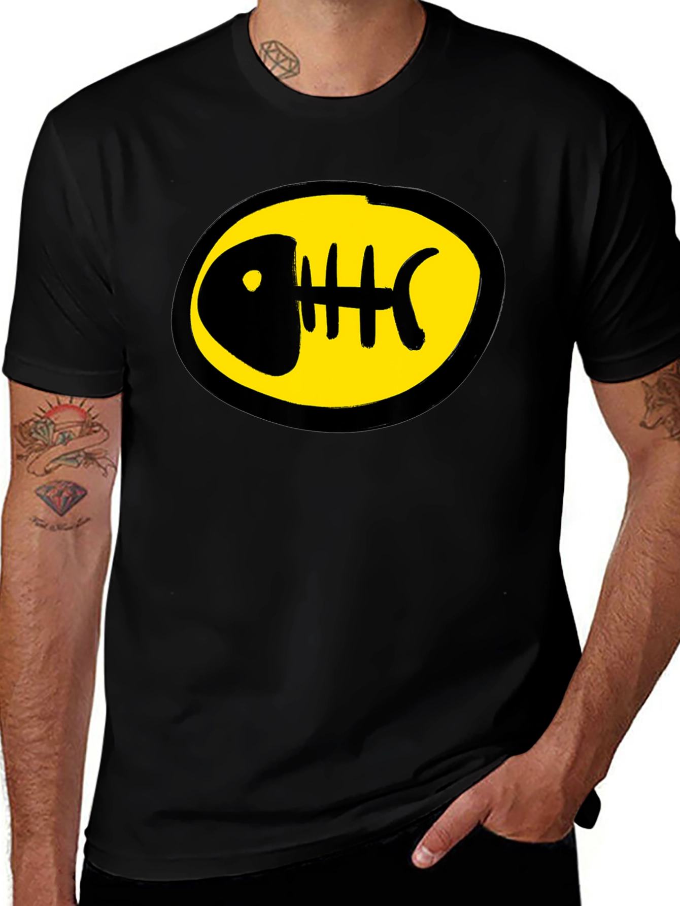 Black T-Shirt with Fishbone Design