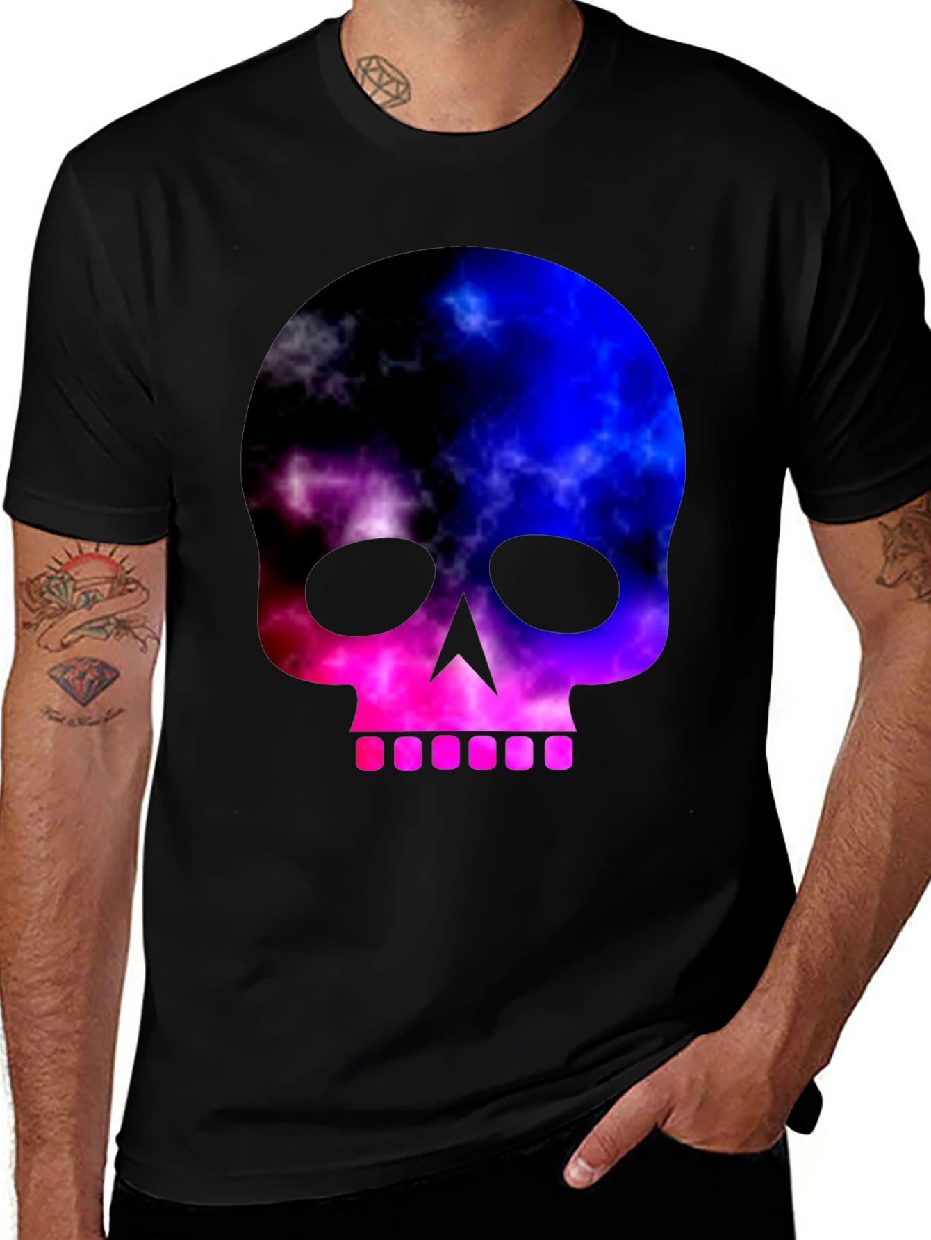 Variant 30 of Nebula Skull Graphic Tee - Men's Black T-Shirt