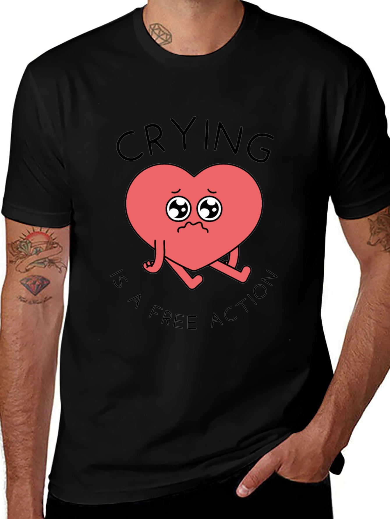 Black Crying Heart T-Shirt - Free Action Comfort Tee main image