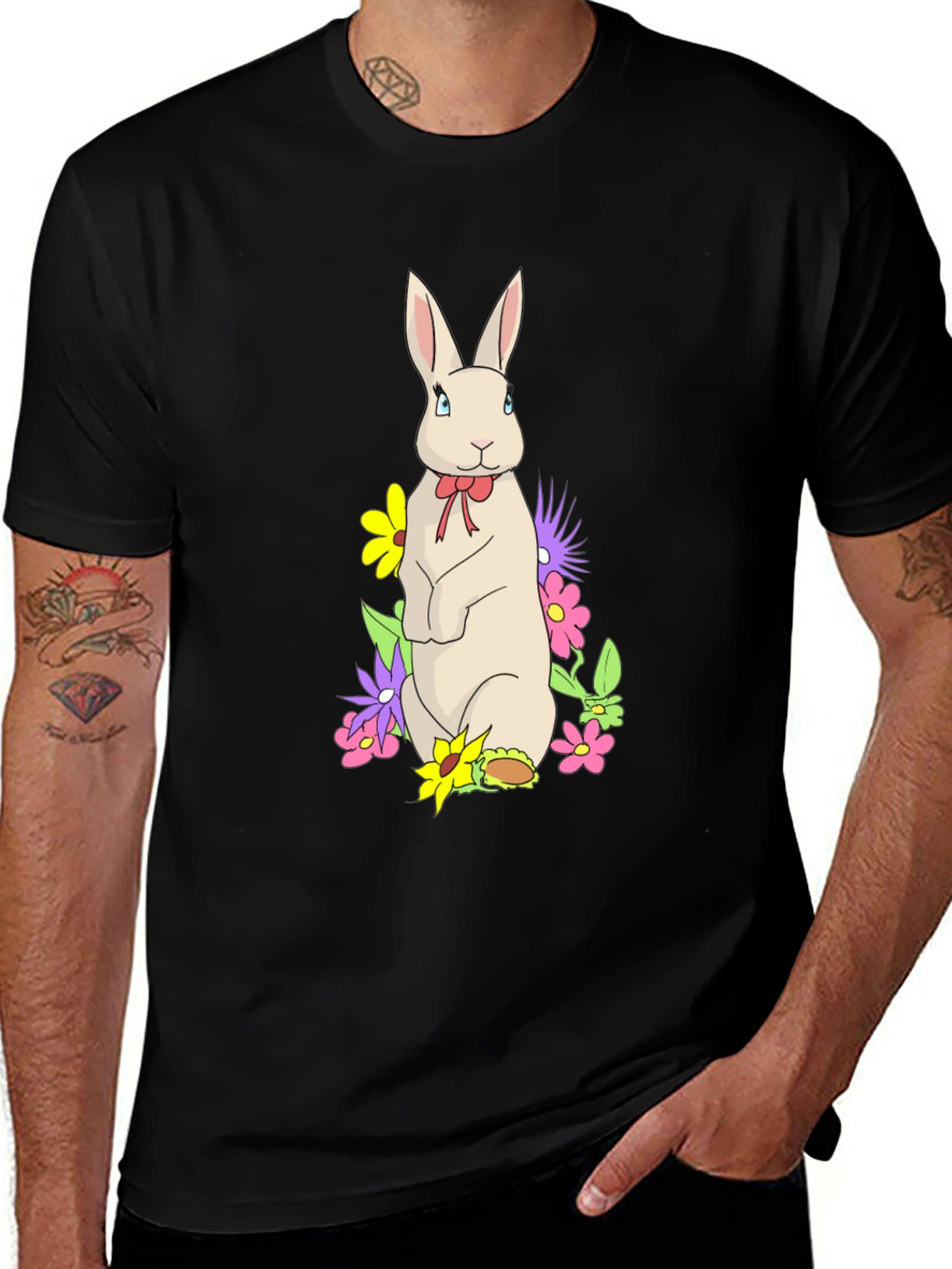 Variant 3 of Rabbit & Flowers Black T-Shirt