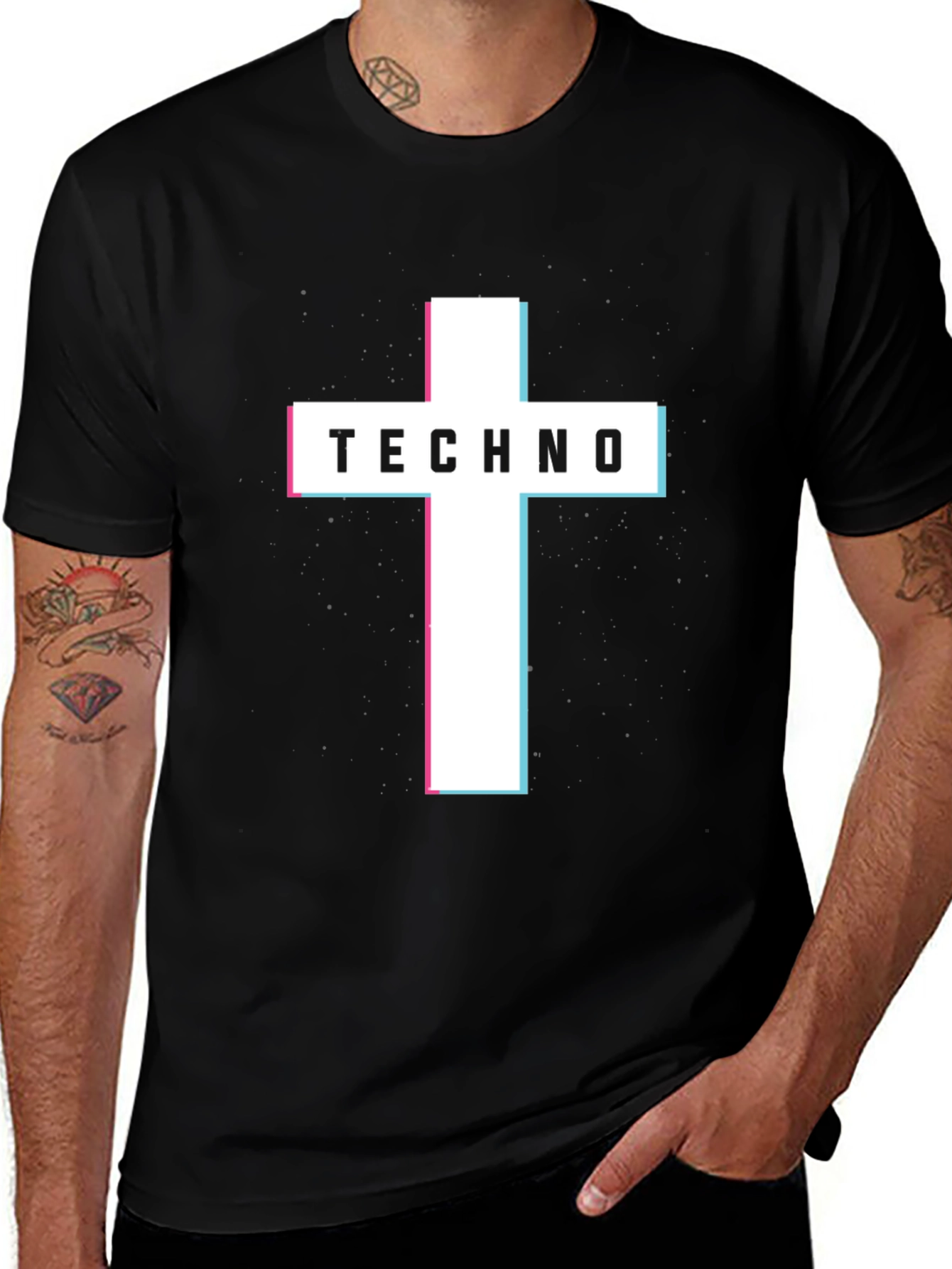 Variant 5 of Techno Cross Graphic Tee - Modern Style
