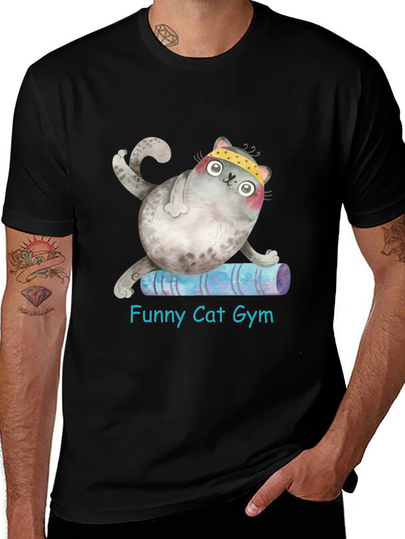 Variant 11 of Funny Cat Gym T-Shirt - Yoga Kitten Tee