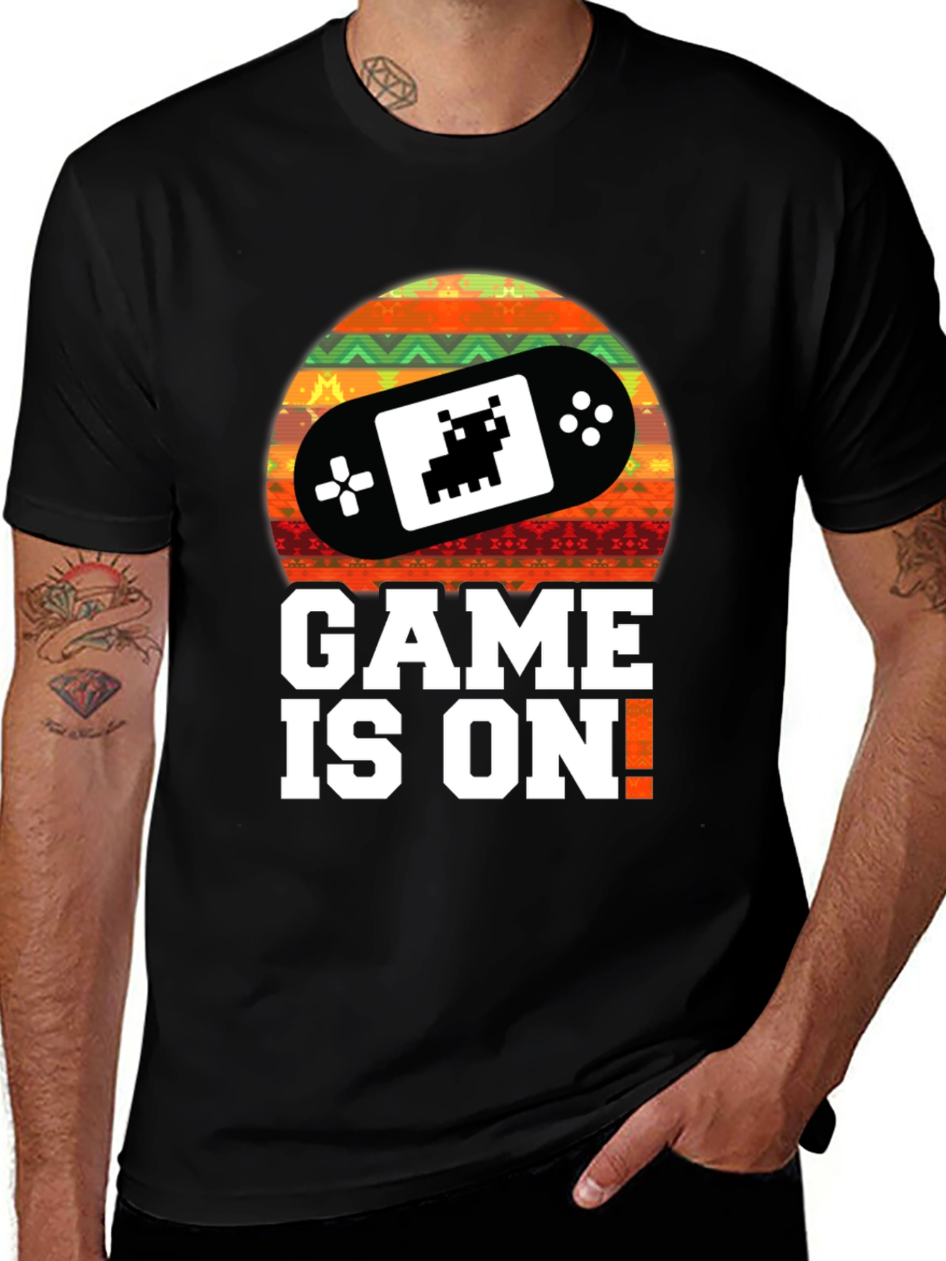 Black Game On! Retro Gamer T-Shirt - Black main image
