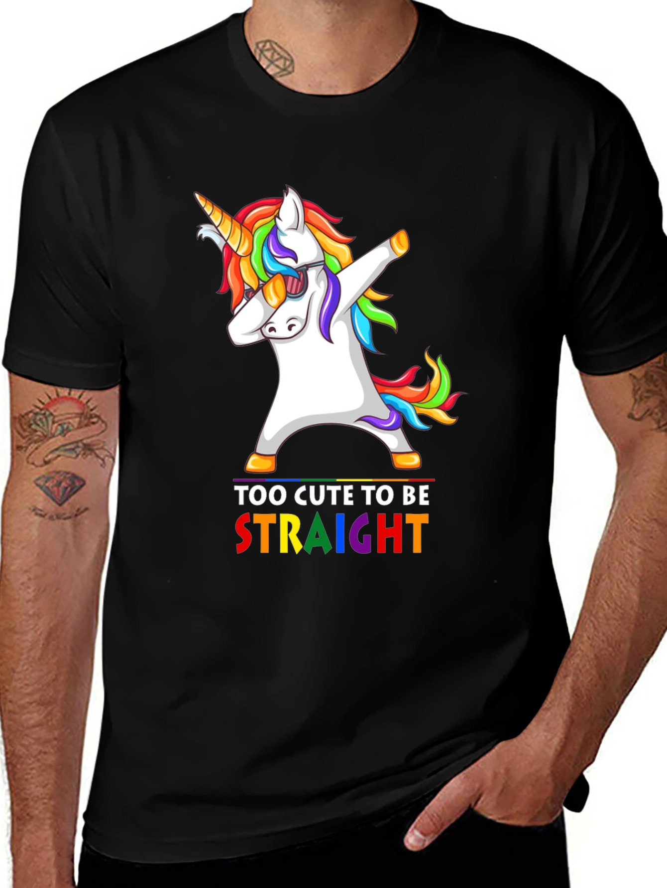 Variant 2 of Dabbing Unicorn Too Cute to Be Straight Graphic Tee