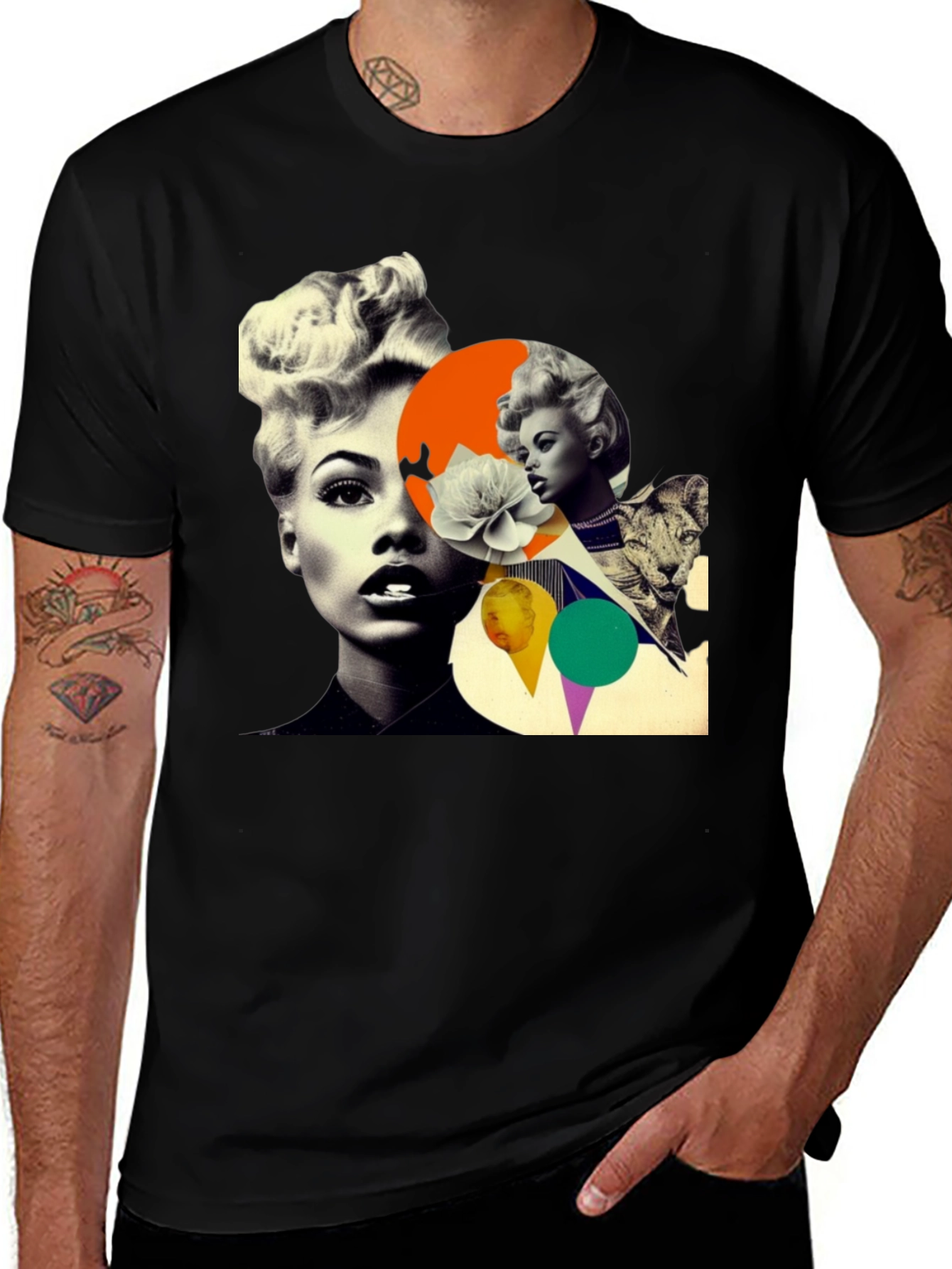 Variant 8 of Retro Collage Graphic Tee - Stylish Black T-Shirt