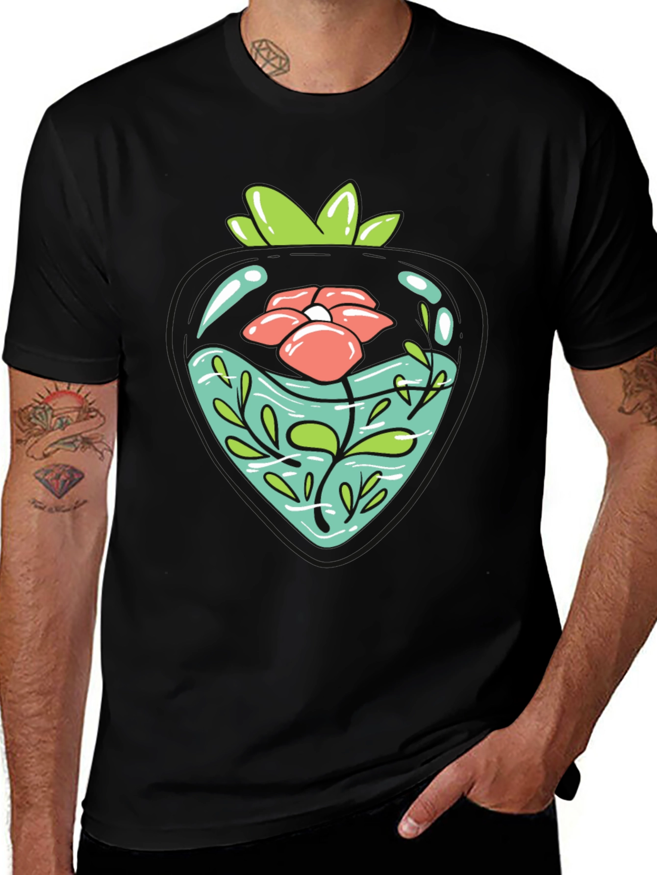 Variant 20 of Floral Terrarium Graphic Tee - Stylish Men's Black T-Shirt