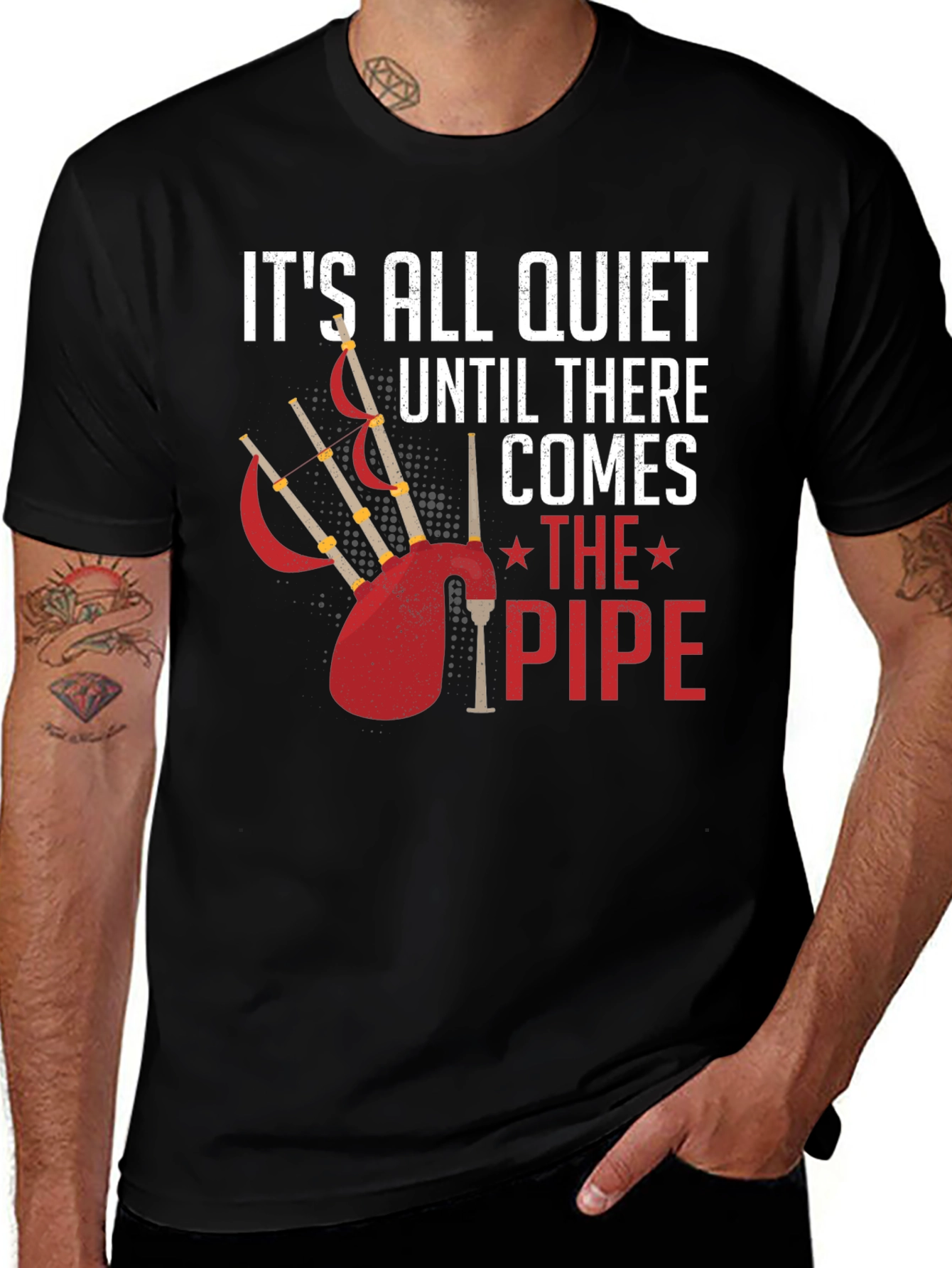 Variant 19 of It's All Quiet Bagpipe Graphic Tee