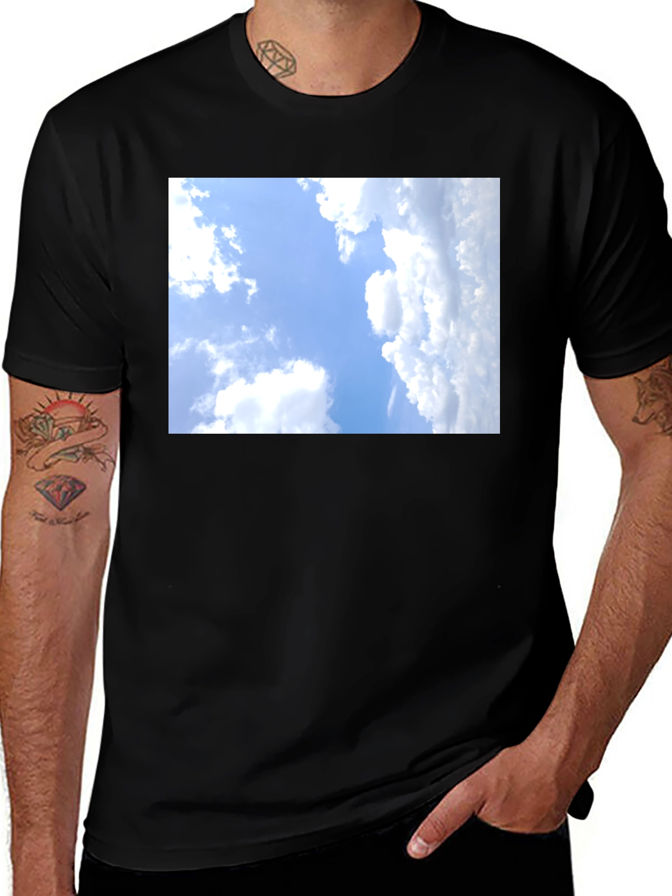 Variant 5 of Sky Clouds Graphic Tee - Black Cotton T-Shirt