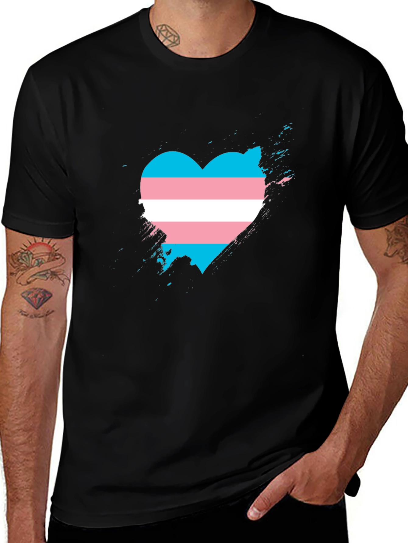 Variant 3 of Transgender Pride Heart T-Shirt - Black