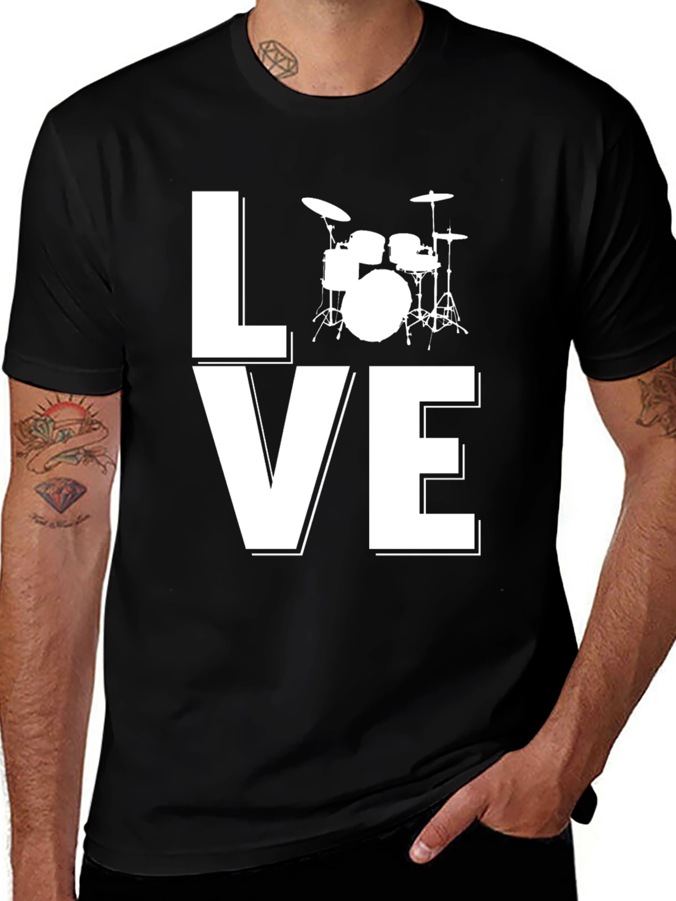 Variant 4 of Love Drums Graphic Tee - Black Cotton Blend