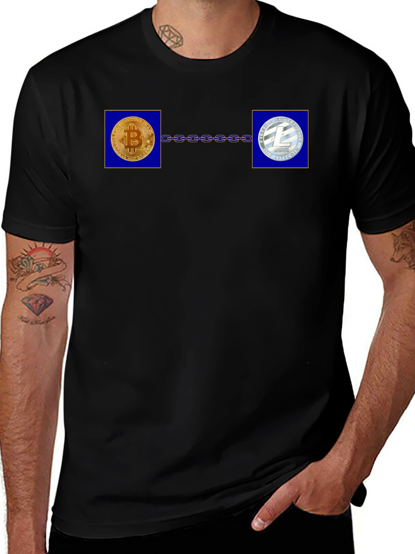 Variant 28 of Crypto Connection T-Shirt - Bitcoin and Litecoin Design
