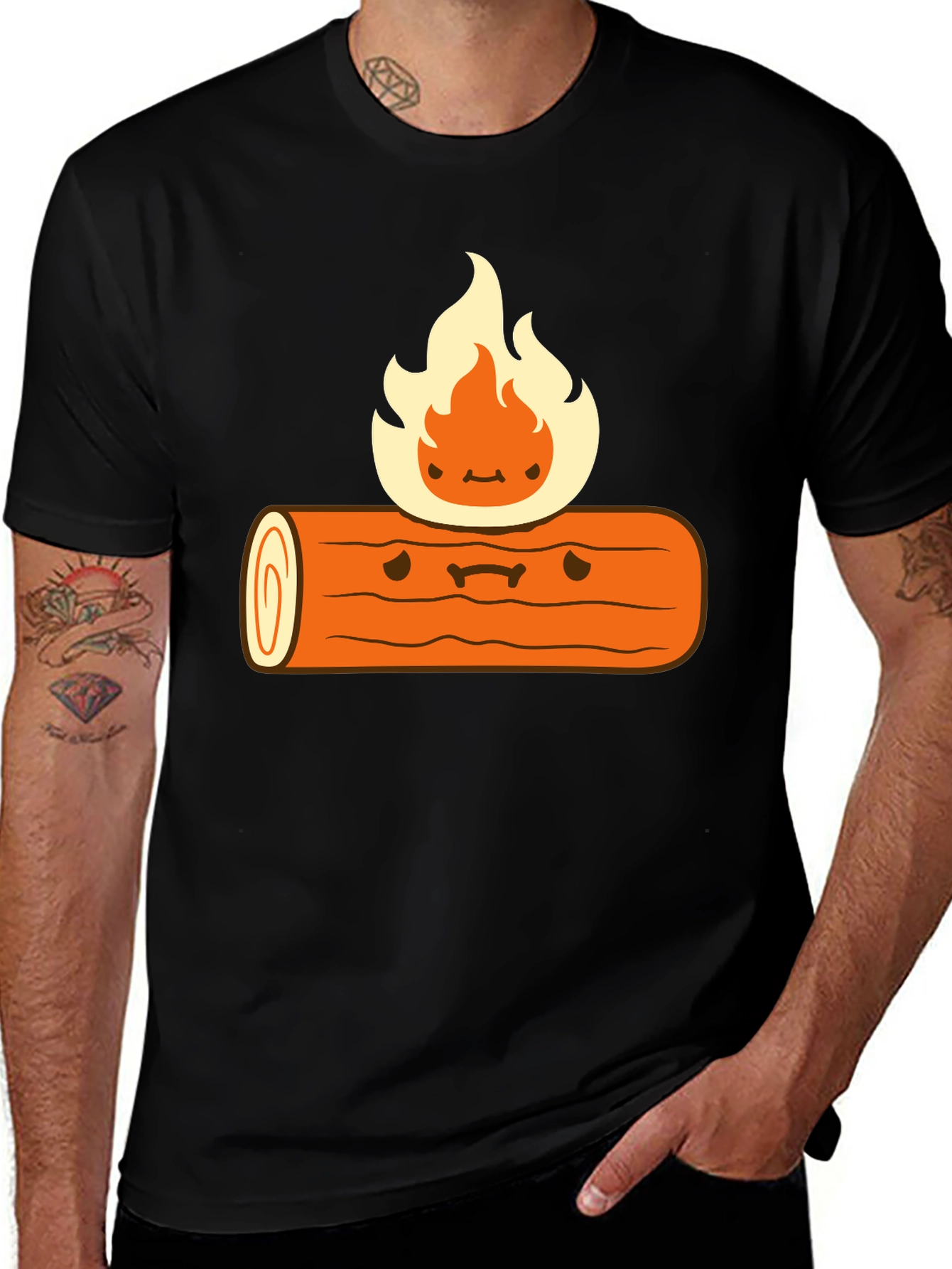 Cartoon Campfire Black T-Shirt