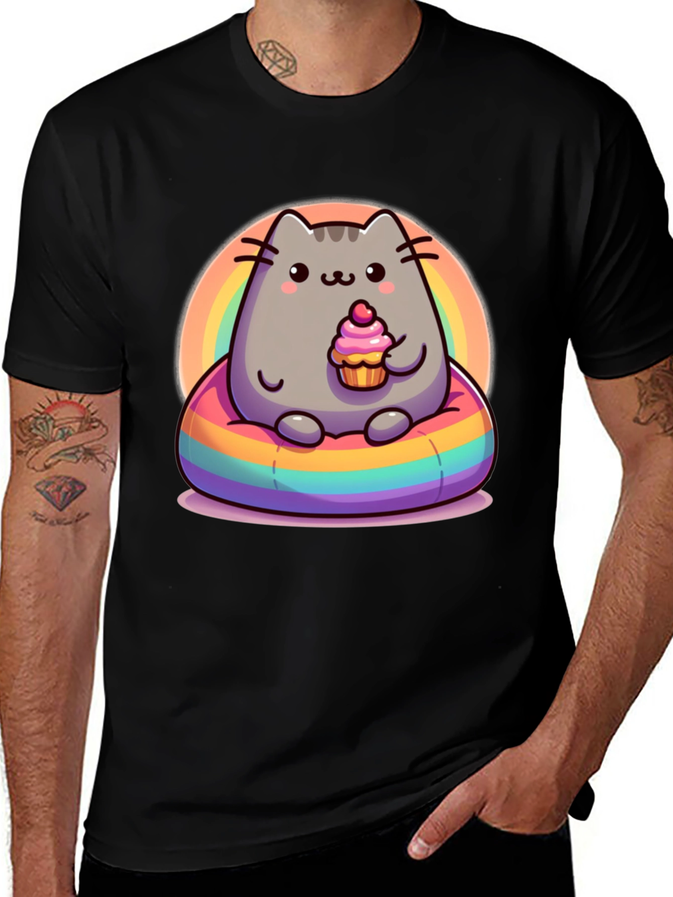 Variant 11 of Cat Rainbow Cupcake T-Shirt - Soft & Fun