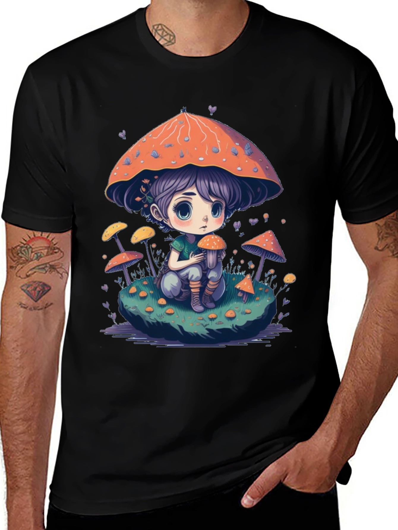 Variant 27 of Mushroom Girl Graphic Tee - Unique Cartoon Design