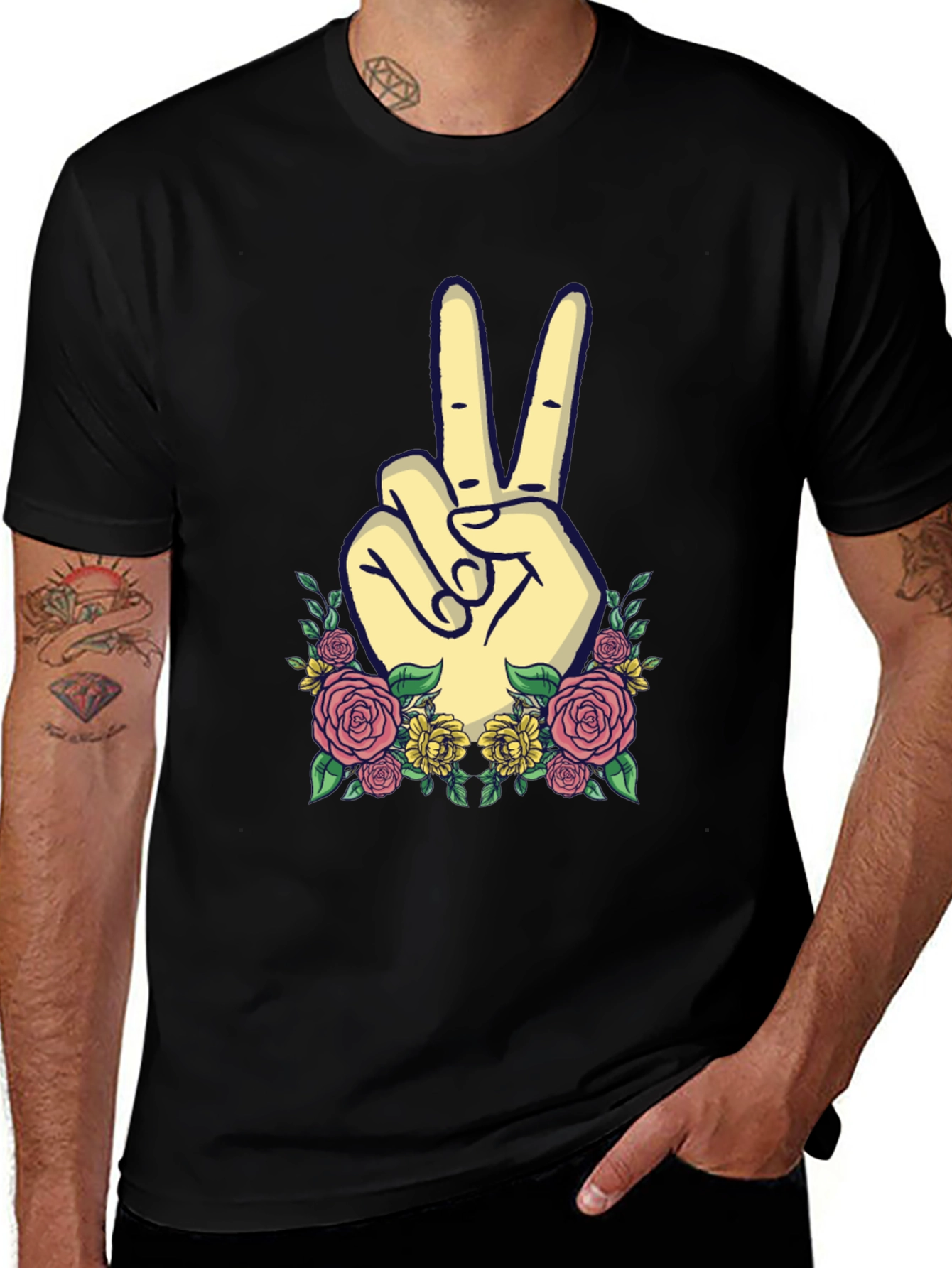 Variant 29 of Peace Sign Floral T-Shirt - Unisex Cotton Tee