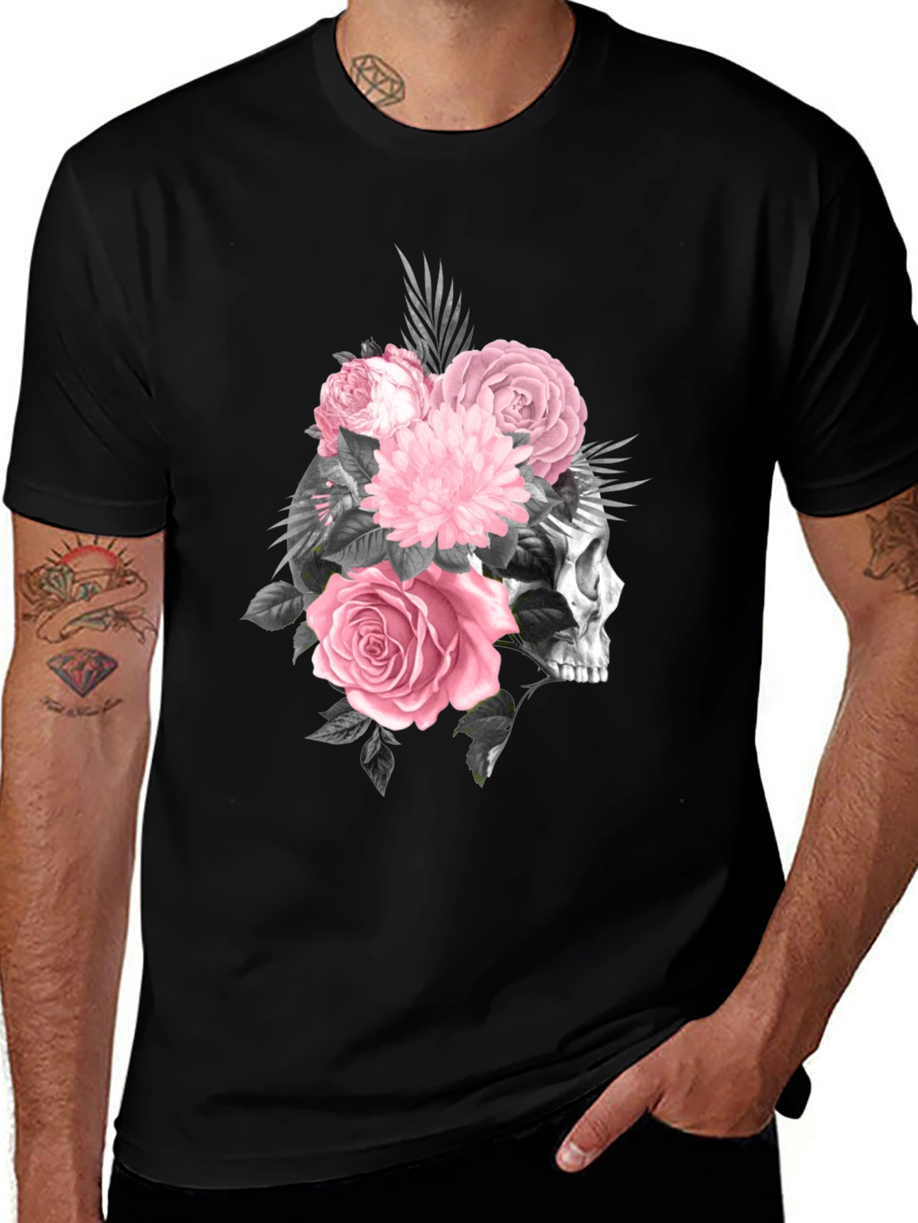 Variant 23 of Skull & Roses Graphic Tee - Black