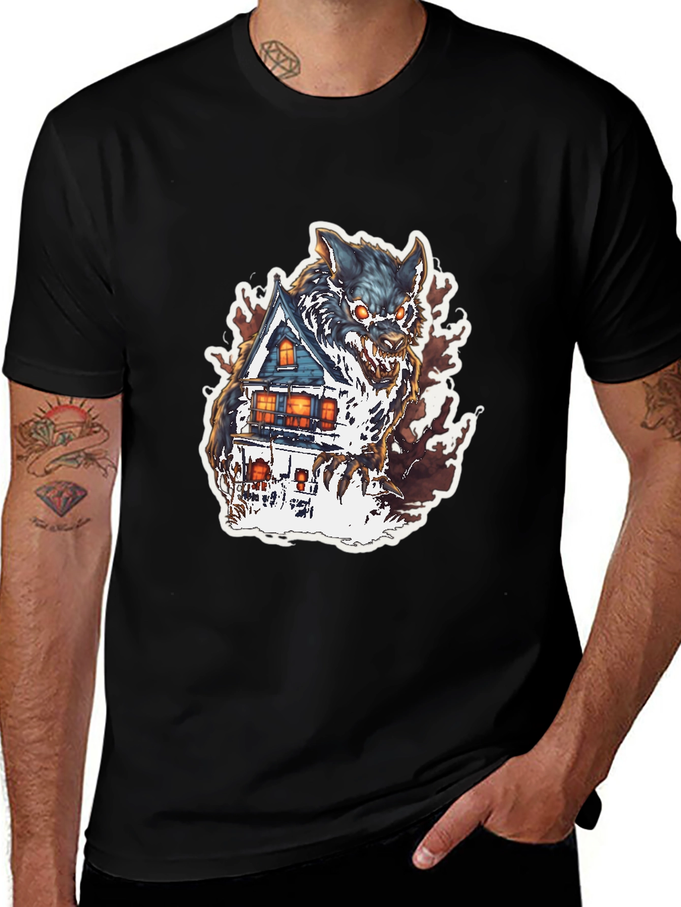 Variant 13 of Wolf House Graphic Tee - Halloween Shirt