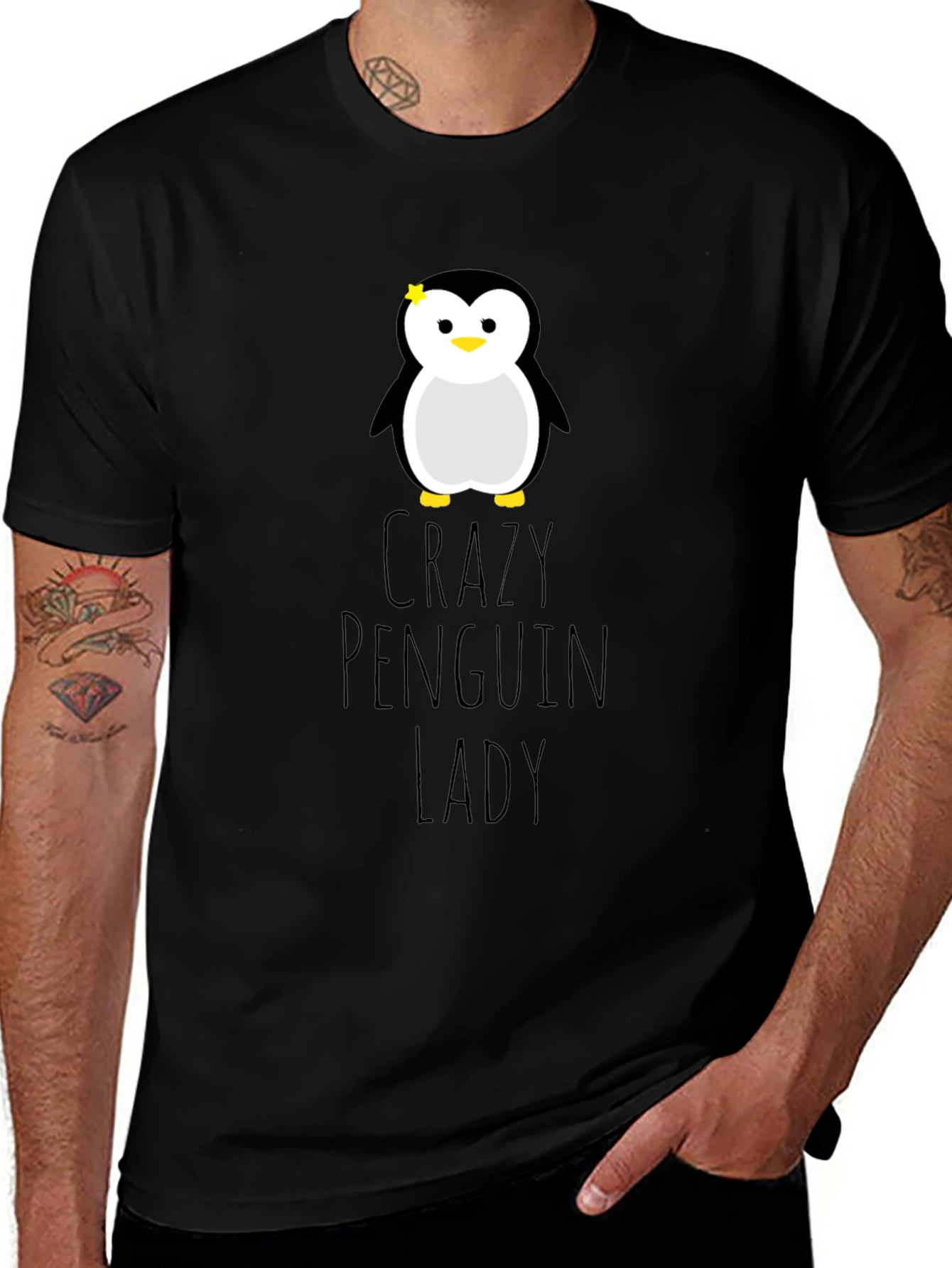 Variant 14 of Crazy Penguin Lady Graphic Tee - Unisex Black T-Shirt