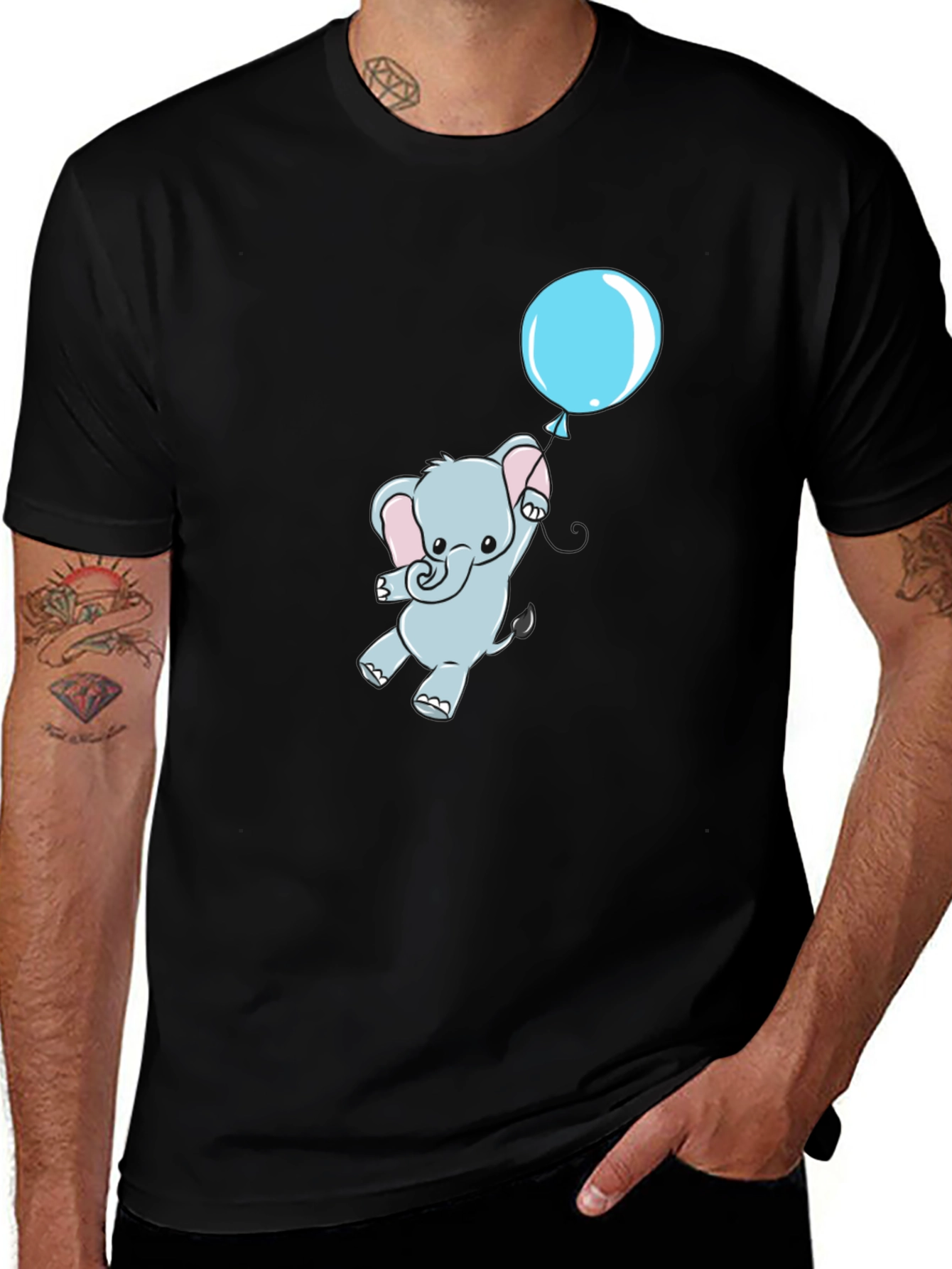 Variant 6 of Cute Elephant and Balloon Black T-Shirt