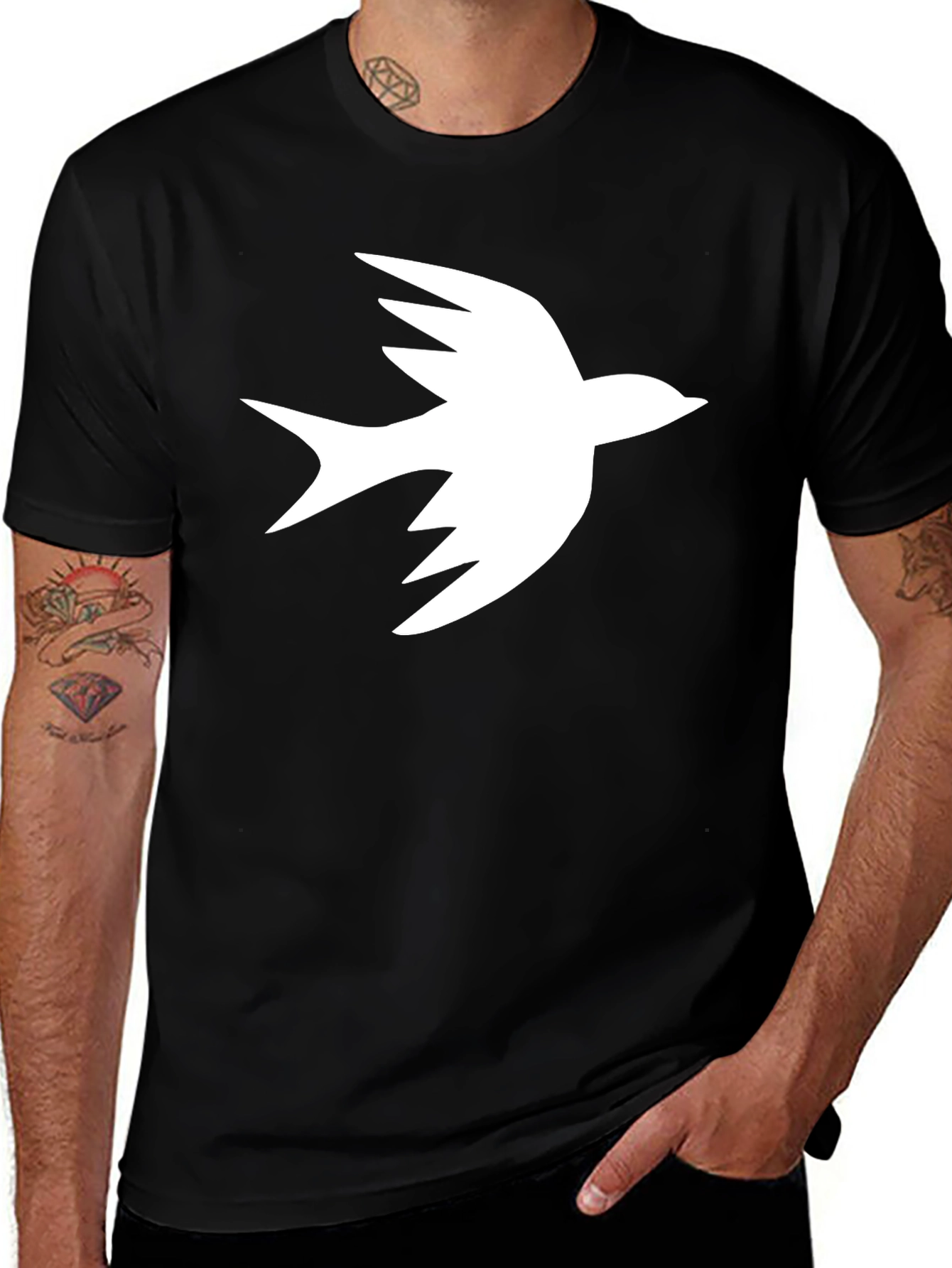 Variant 27 of Black T-Shirt with White Bird Graphic