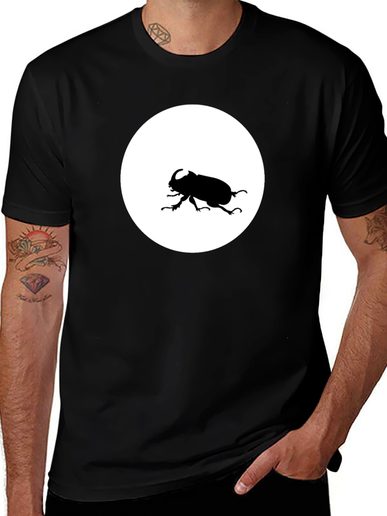 Variant 18 of Graphic Tee: Beetle Silhouette on White Circle