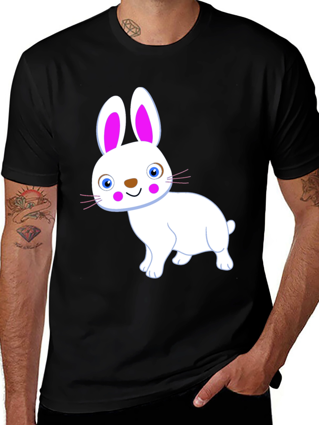 Variant 16 of Cute Bunny Graphic Tee - Black Cotton T-Shirt