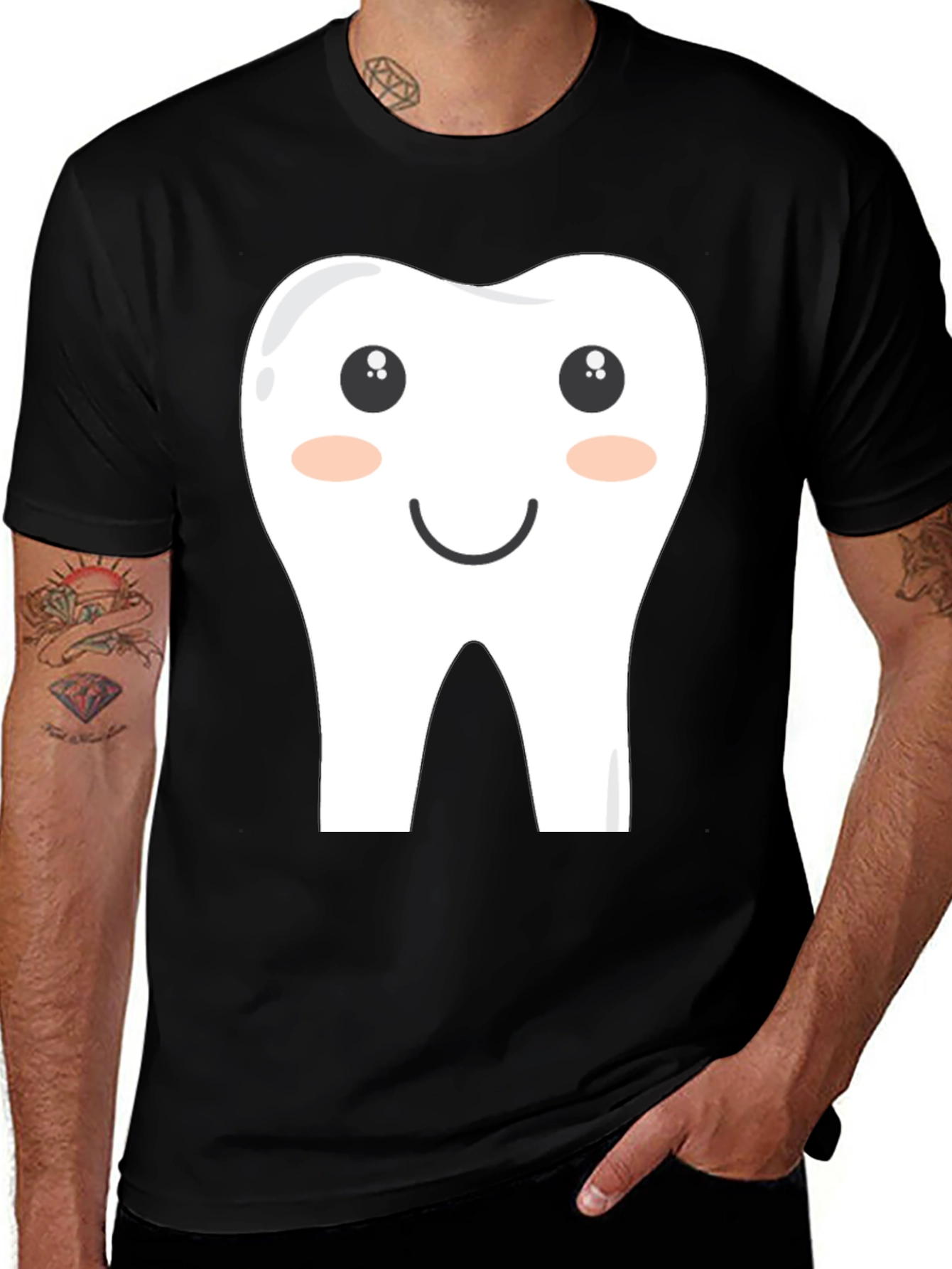 Variant 23 of Funny Cartoon Tooth Graphic Tee - Black