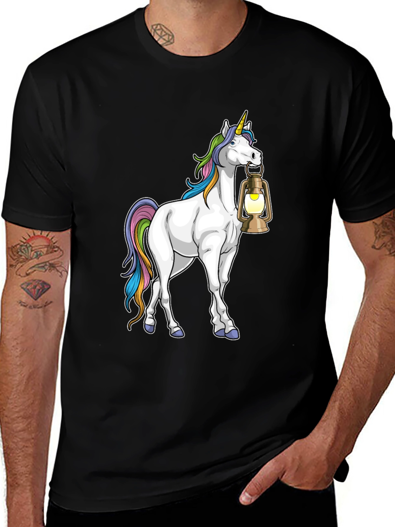 Variant 5 of Unicorn Lantern Graphic T-Shirt - Black