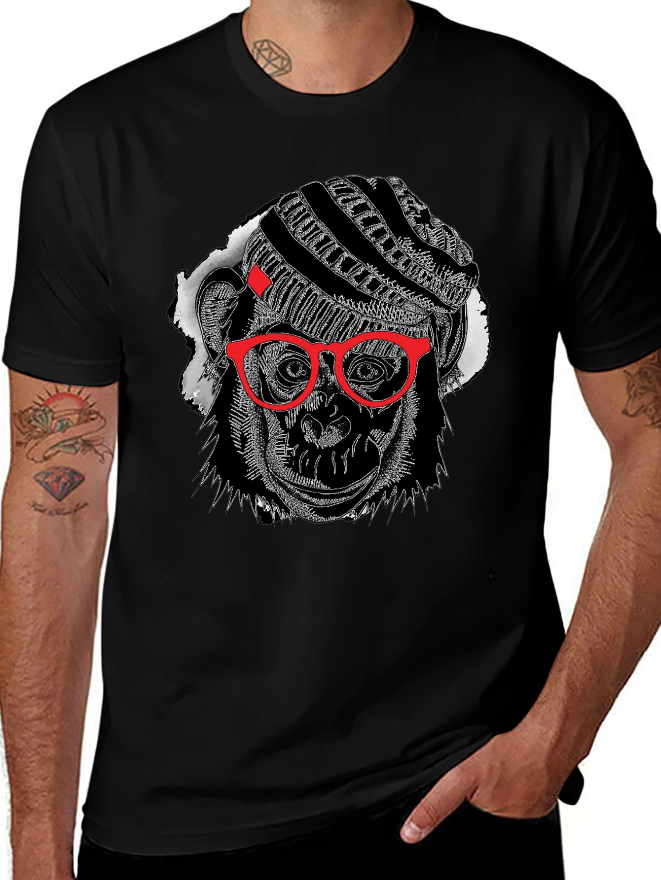 Variant 28 of Cool Monkey Graphic Tee - Black Cotton T-Shirt