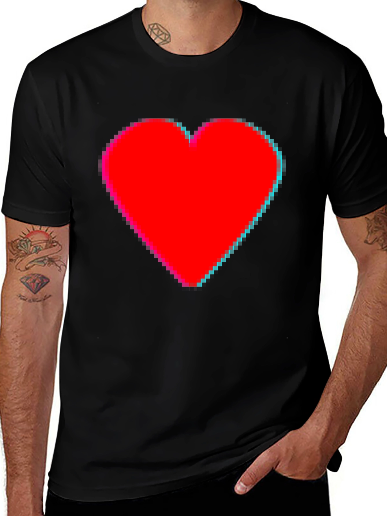 Variant 30 of Pixel Heart Graphic Black T-Shirt