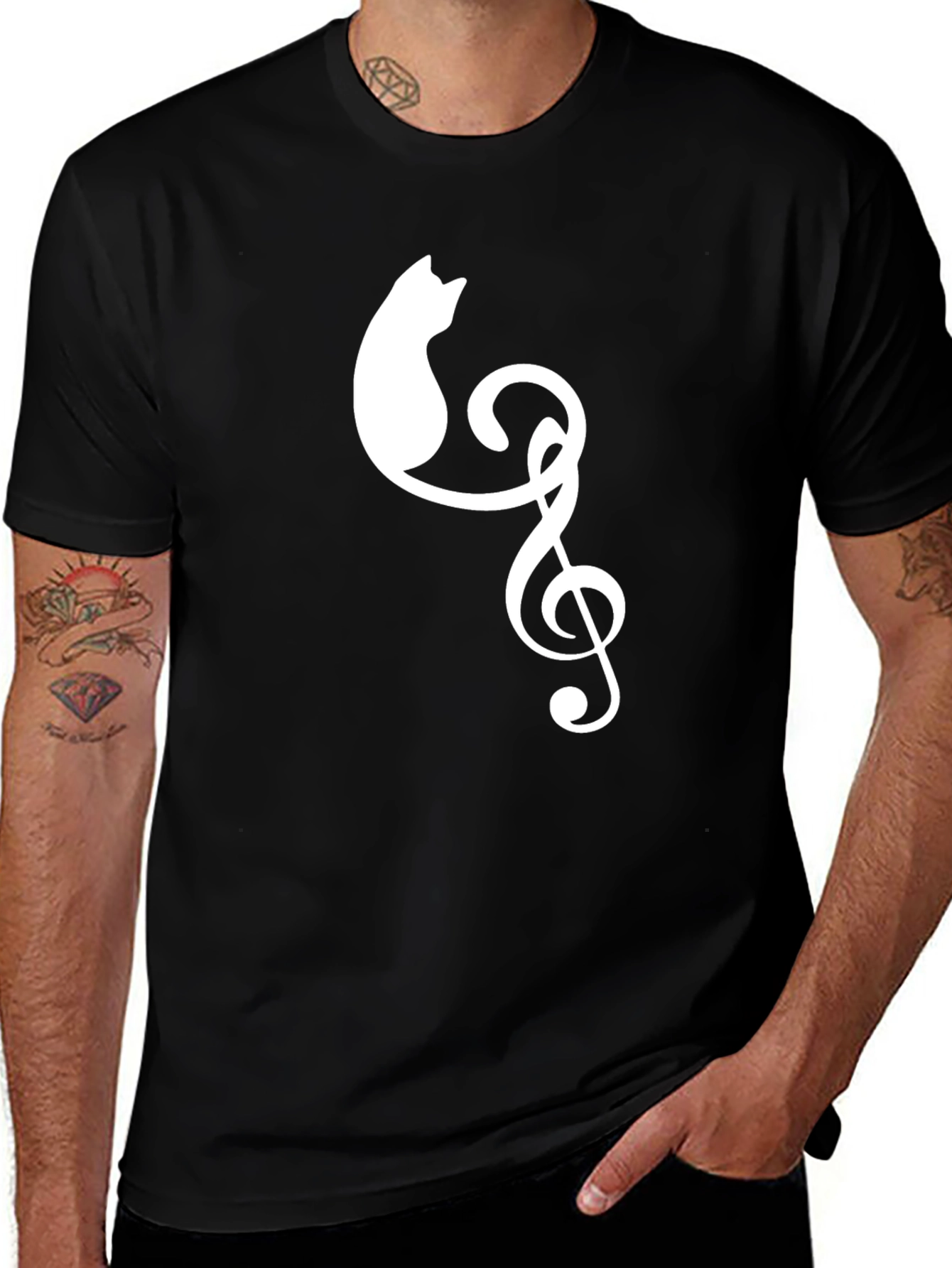 Variant 10 of Cat and Treble Clef Black T-Shirt