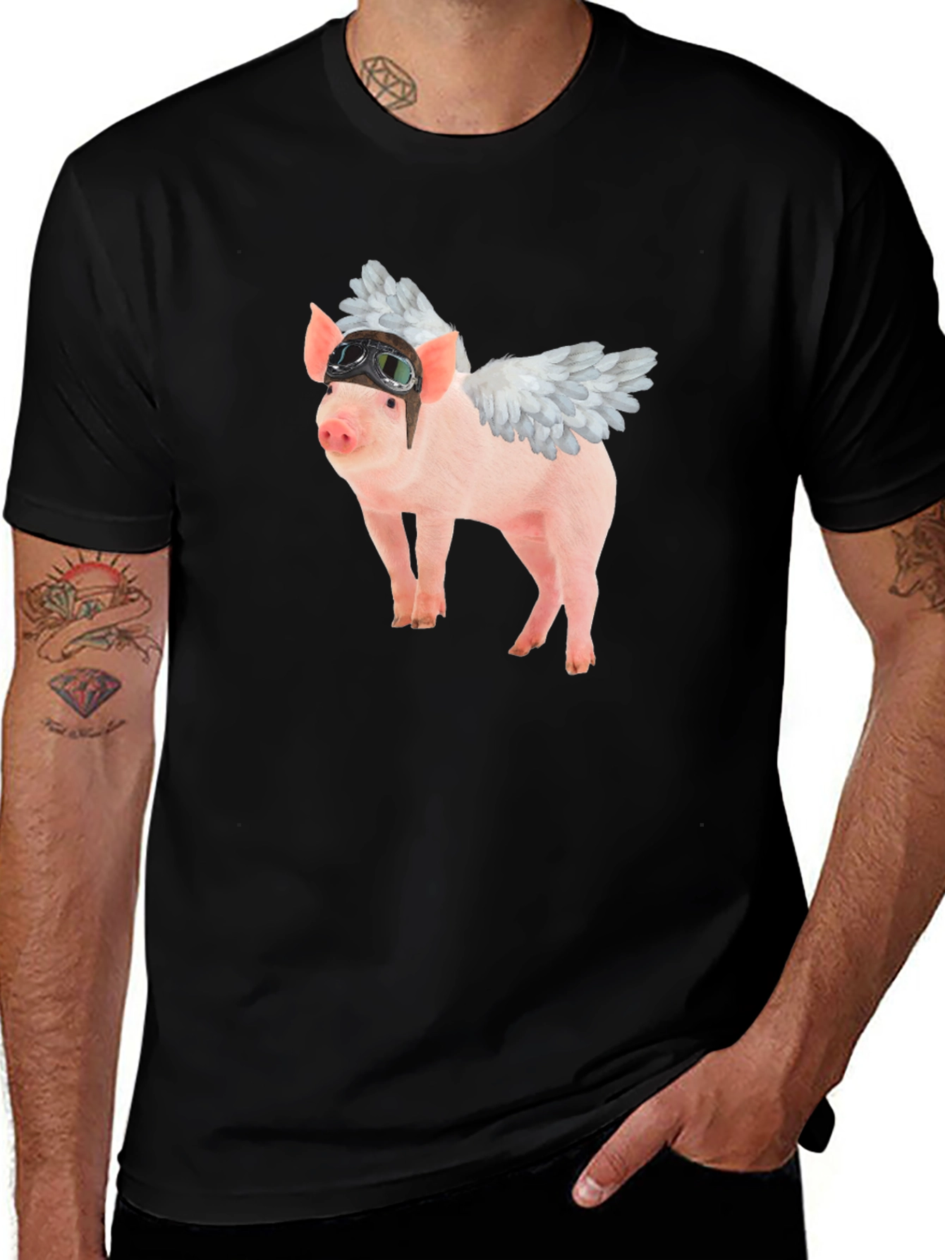 Variant 18 of Flying Pig Aviator Black T-Shirt