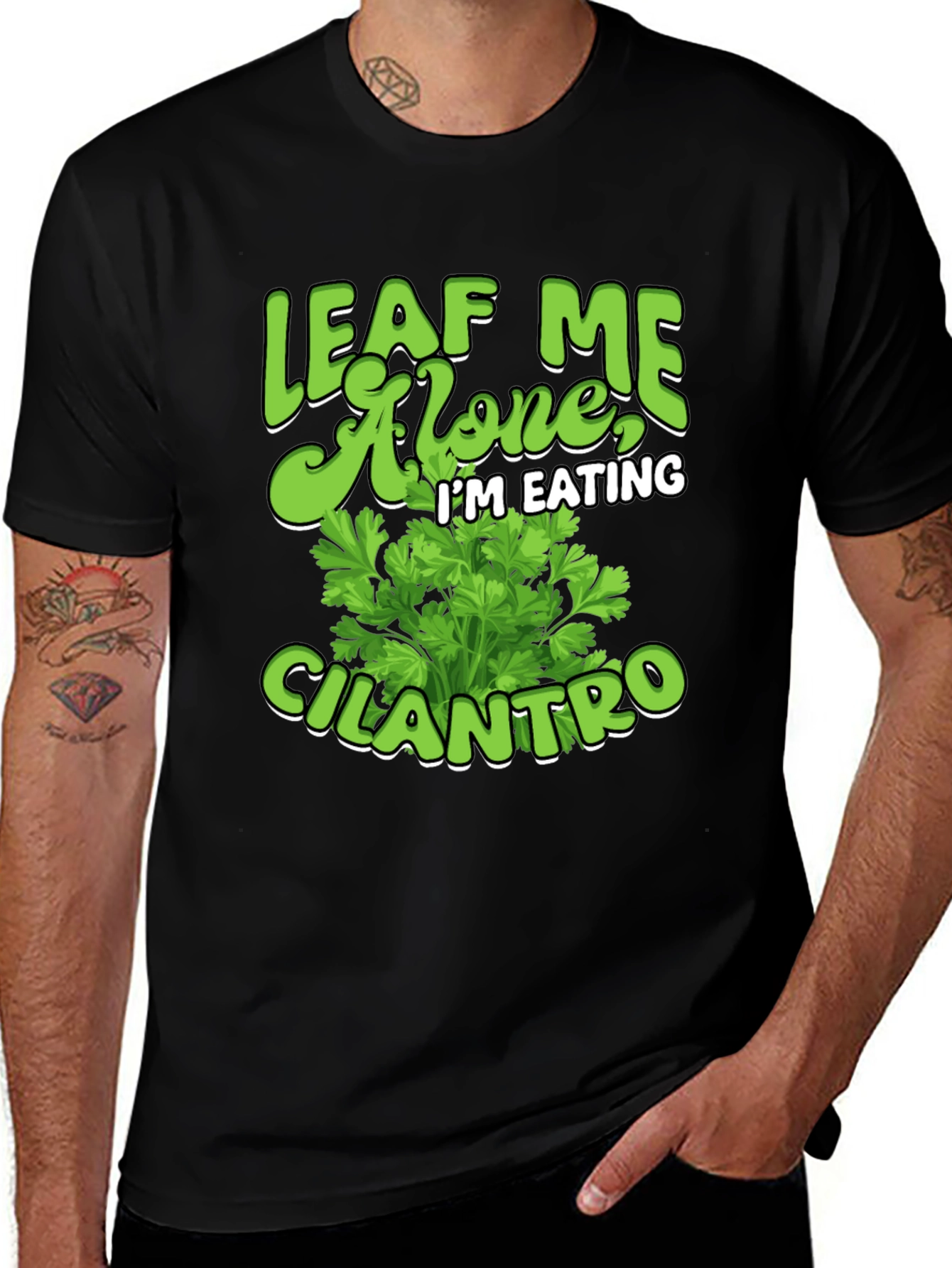 Leaf Me Alone Cilantro Black T-Shirt
