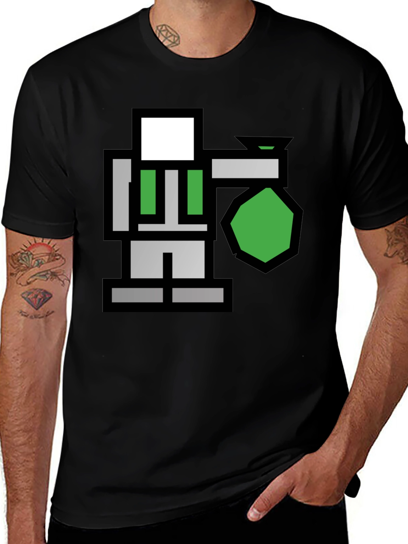 Variant 6 of Pixel Art Worker T-Shirt - Black