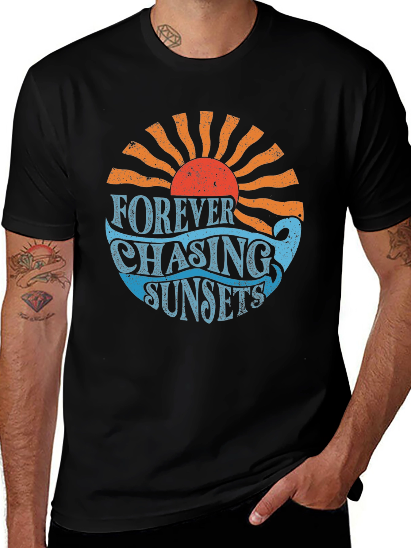 Variant 22 of Forever Chasing Sunsets Black Graphic Tee