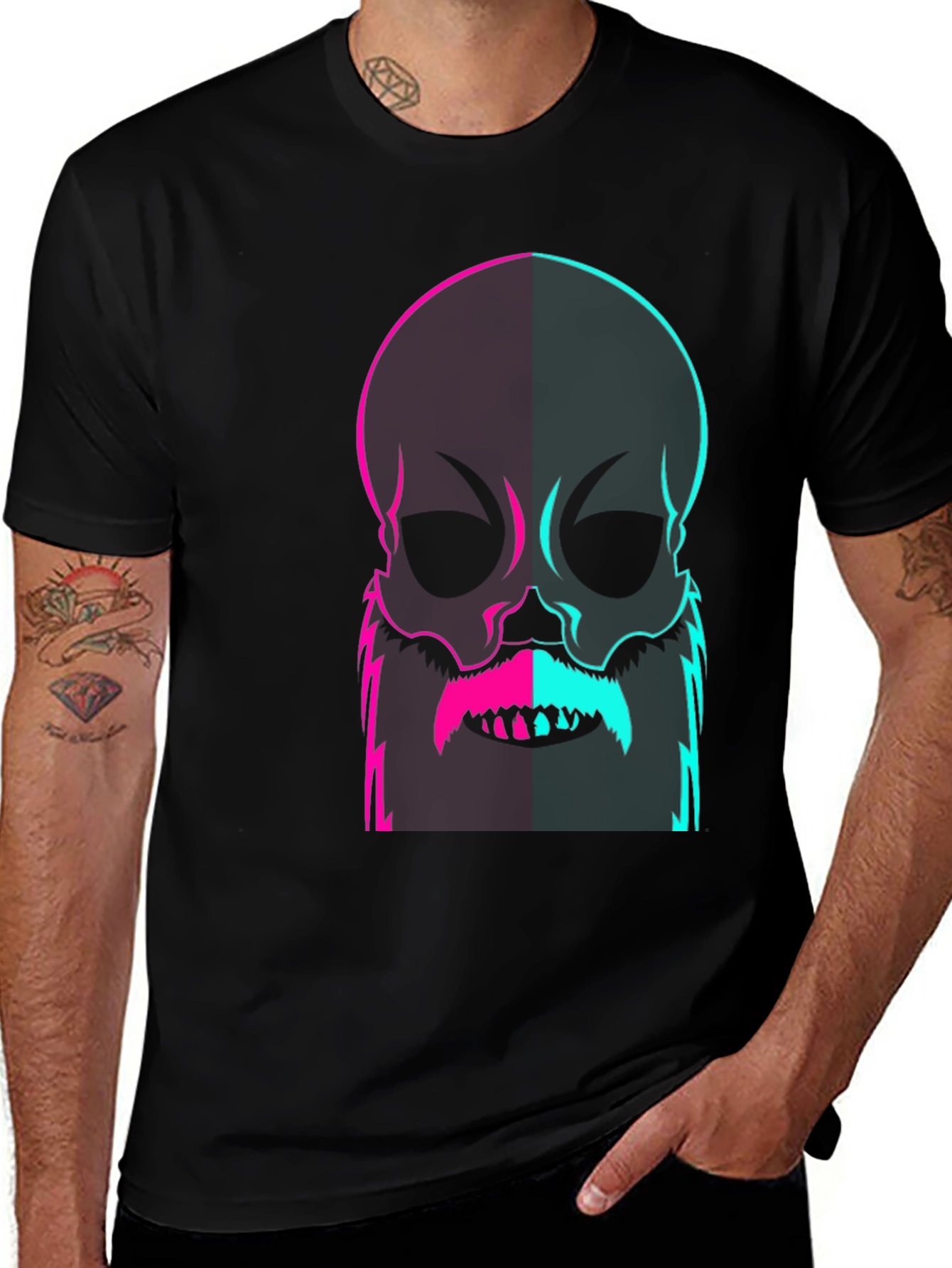 Variant 29 of Neon Skull with Beard Graphic Tee