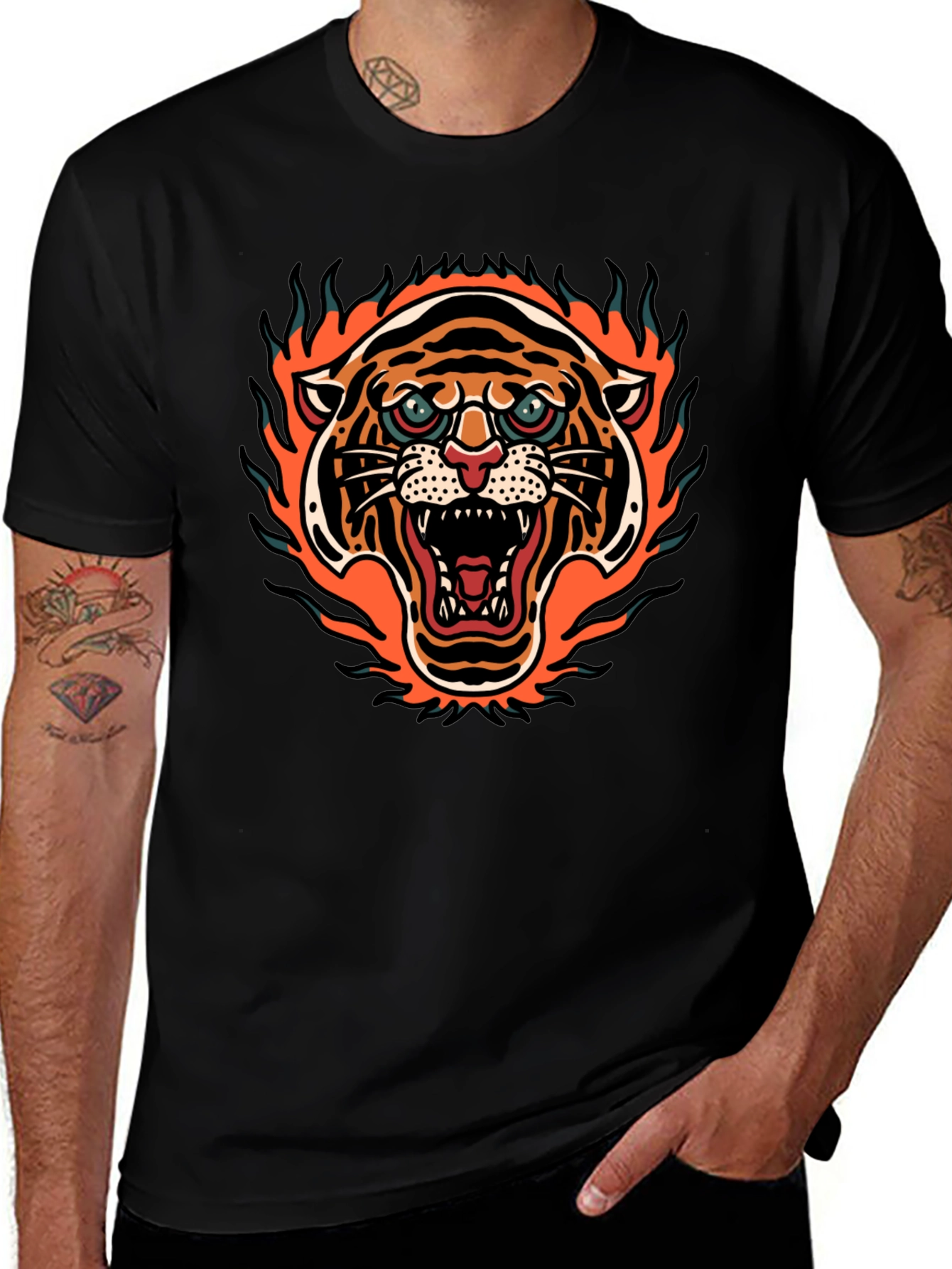 Variant 14 of Fiery Tiger Graphic Tee - Bold Black T-Shirt