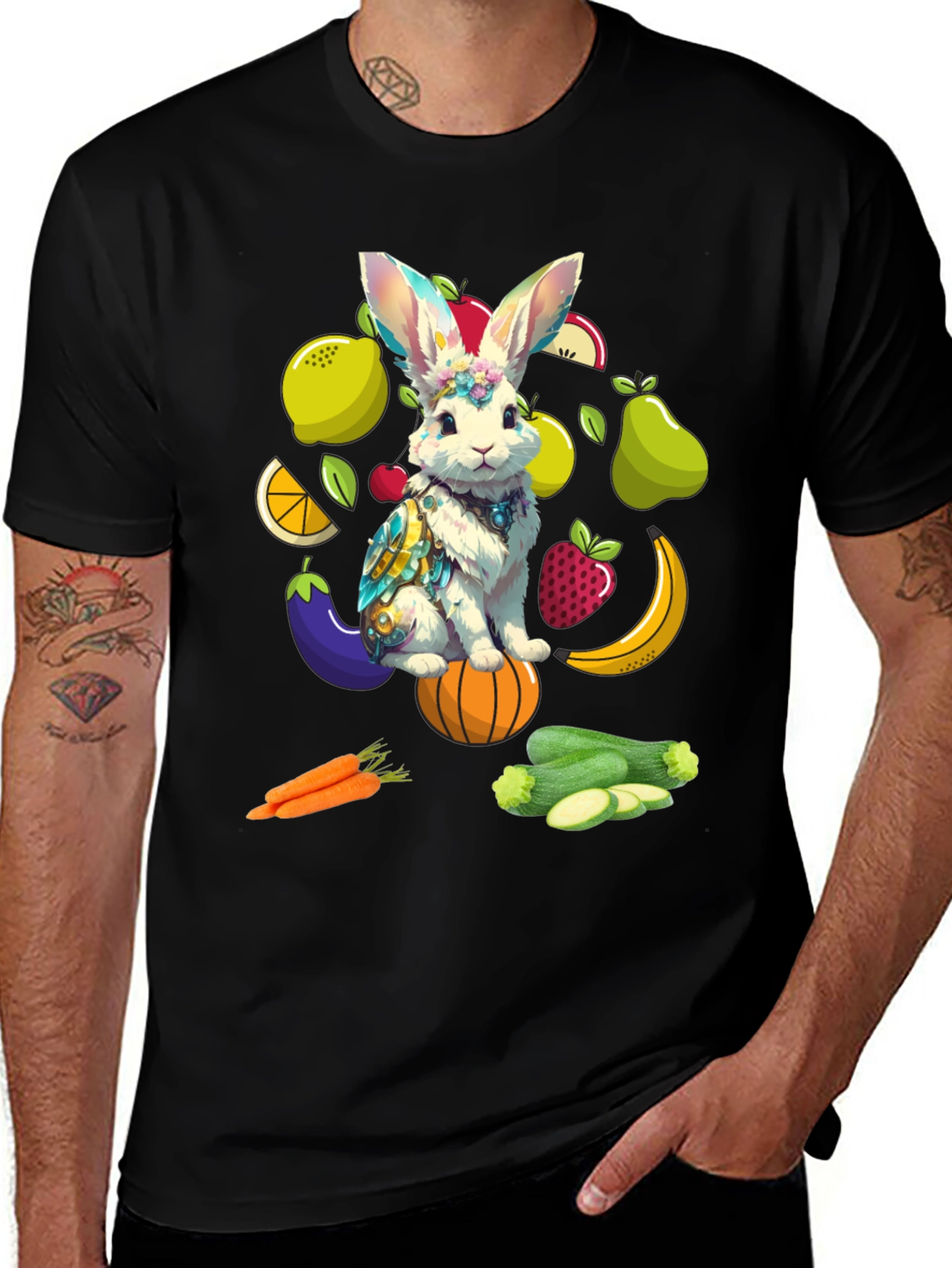 Variant 6 of Whimsical Rabbit Fruit & Veggie Graphic Tee