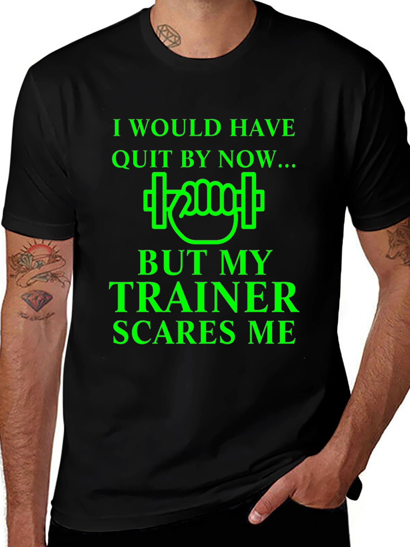 Variant 23 of Funny Workout T-Shirt: My Trainer Scares Me Gym Tee