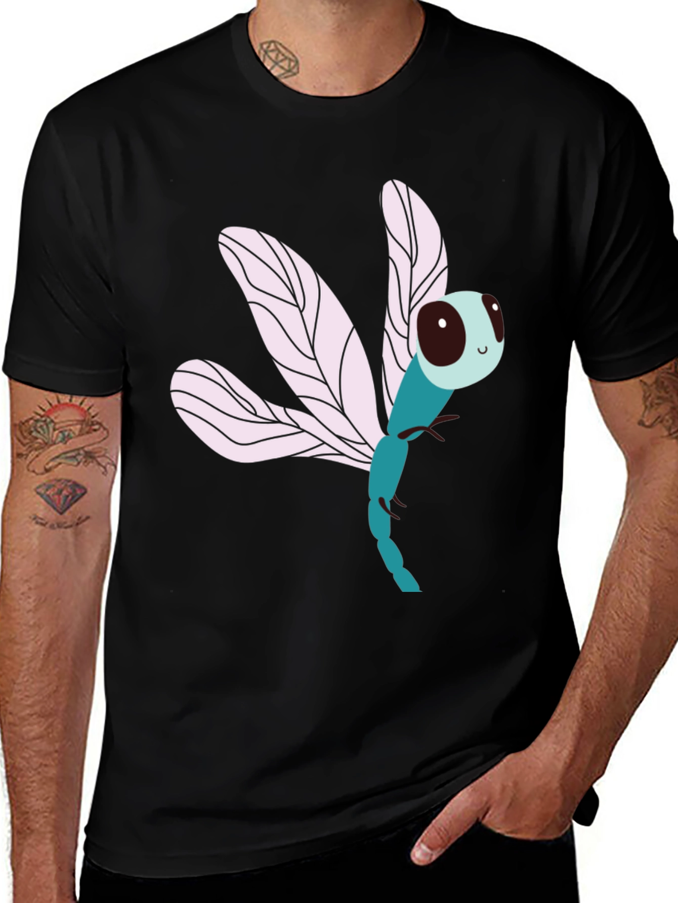 Variant 21 of Dragonfly Graphic Print Black T-Shirt