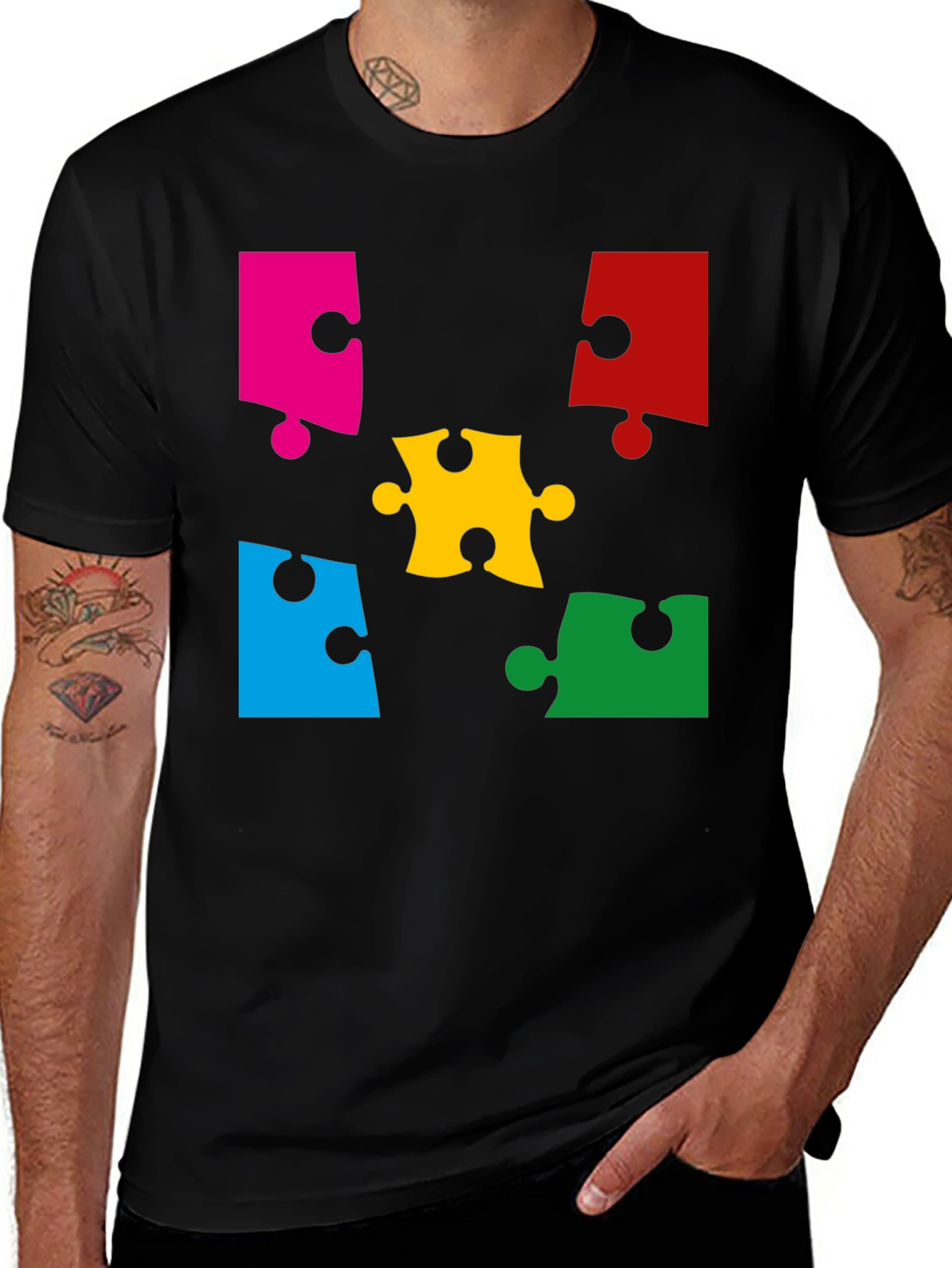 Variant 19 of Puzzle Piece Graphic Black T-Shirt