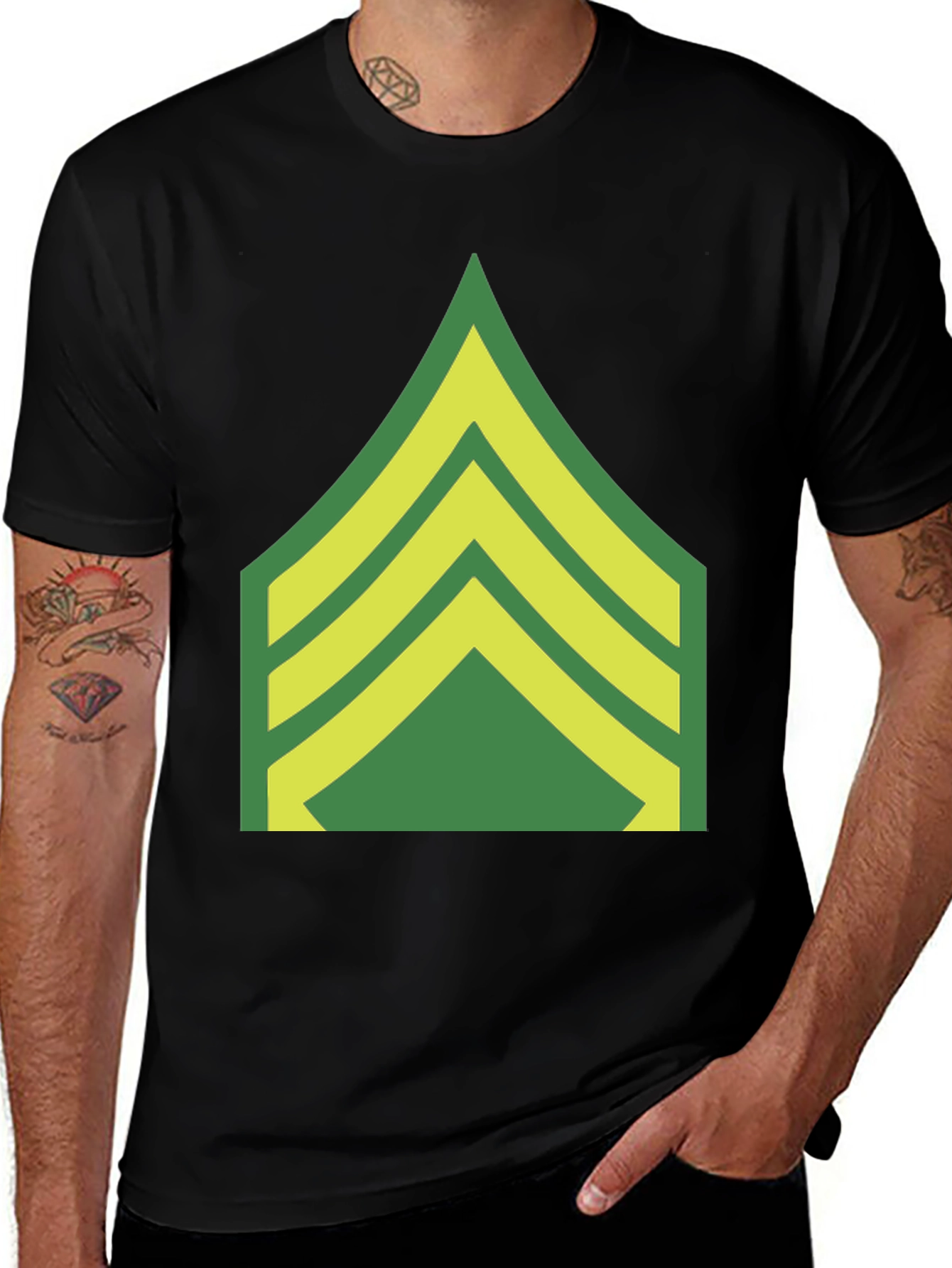 Variant 2 of Military Chevron Graphic Tee - Black Cotton T-Shirt
