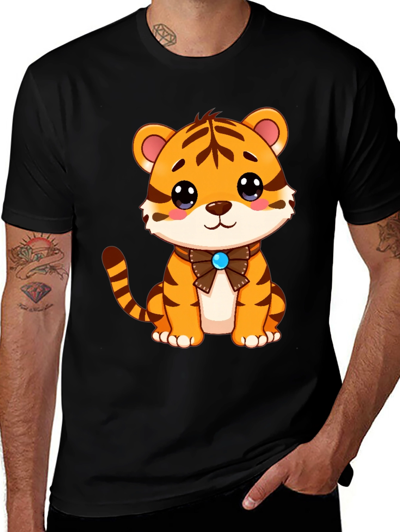Variant 6 of Cute Tiger Cub Graphic Tee - Soft Black T-Shirt