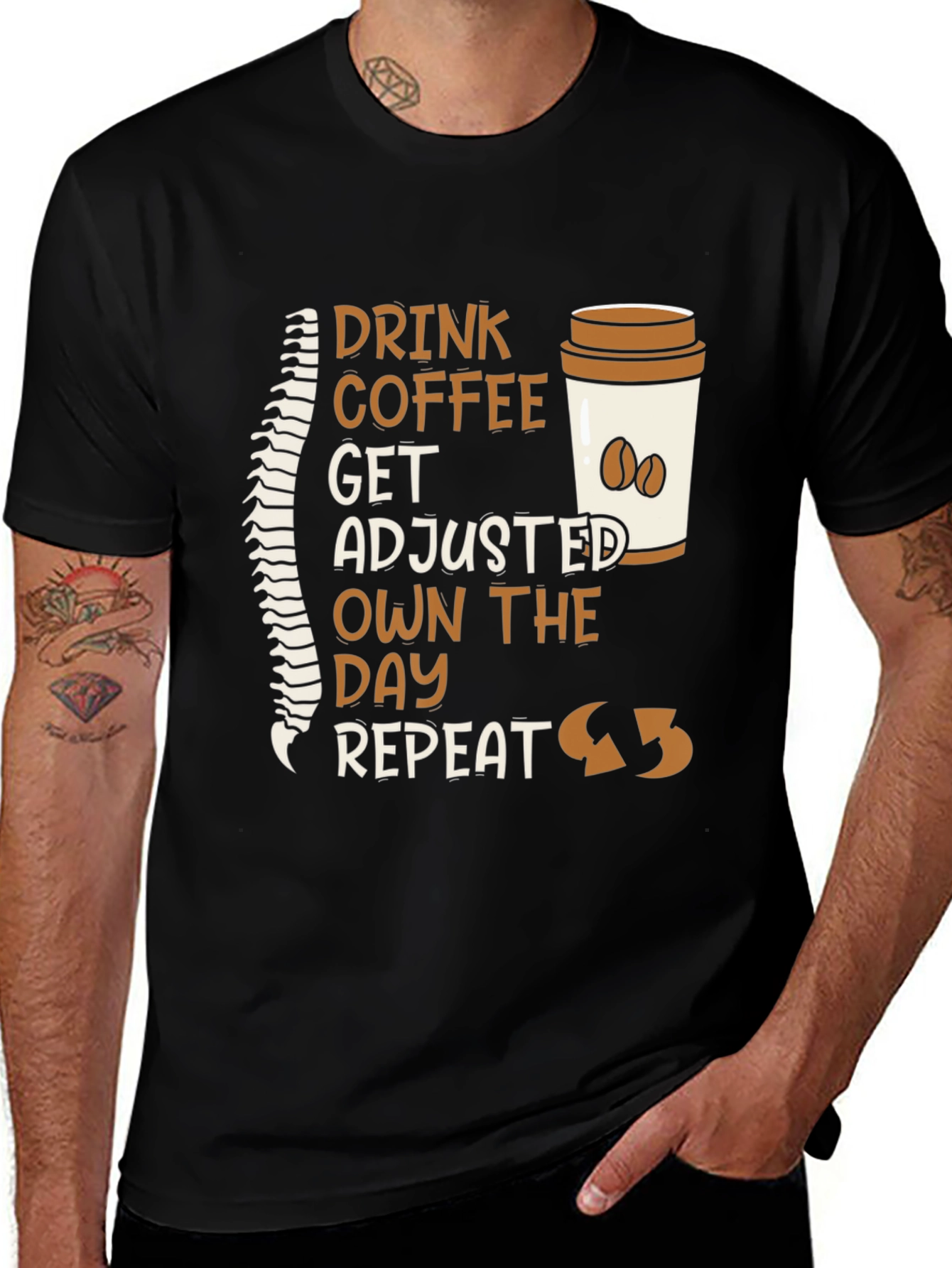 Variant 12 of Chiropractor Coffee T-Shirt - Get Adjusted, Own the Day
