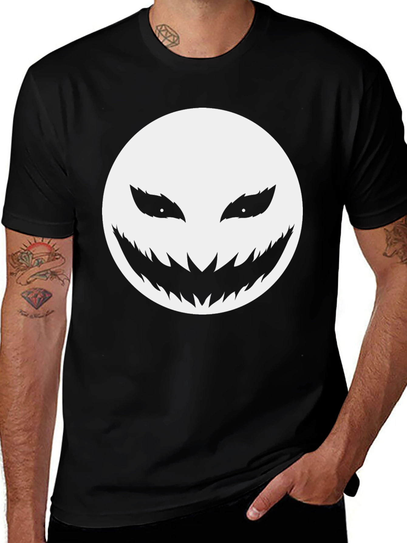 Variant 16 of Men's Black Graphic Tee - Spooky Smile