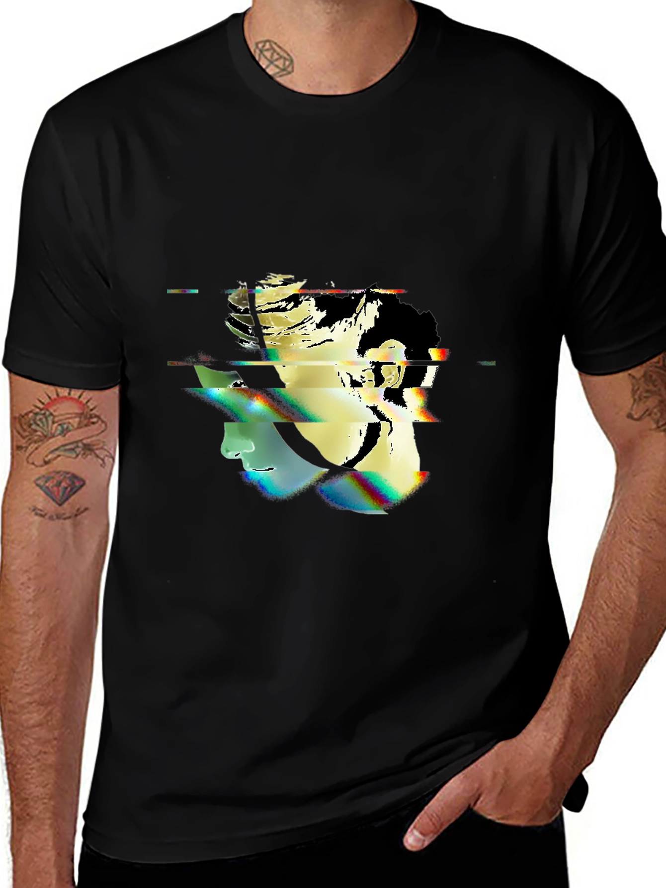 Variant 8 of Glitch Portrait Black T-Shirt - Modern Graphic Tee