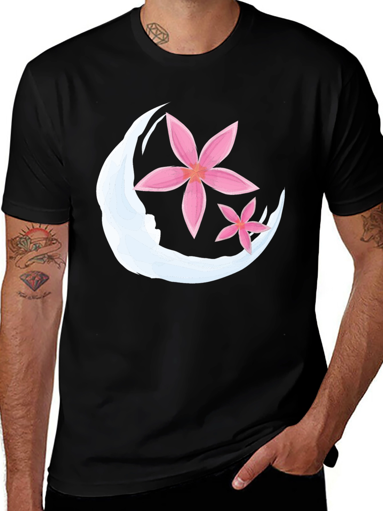Variant 29 of Moon Flowers Graphic Tee - Black Cotton Blend