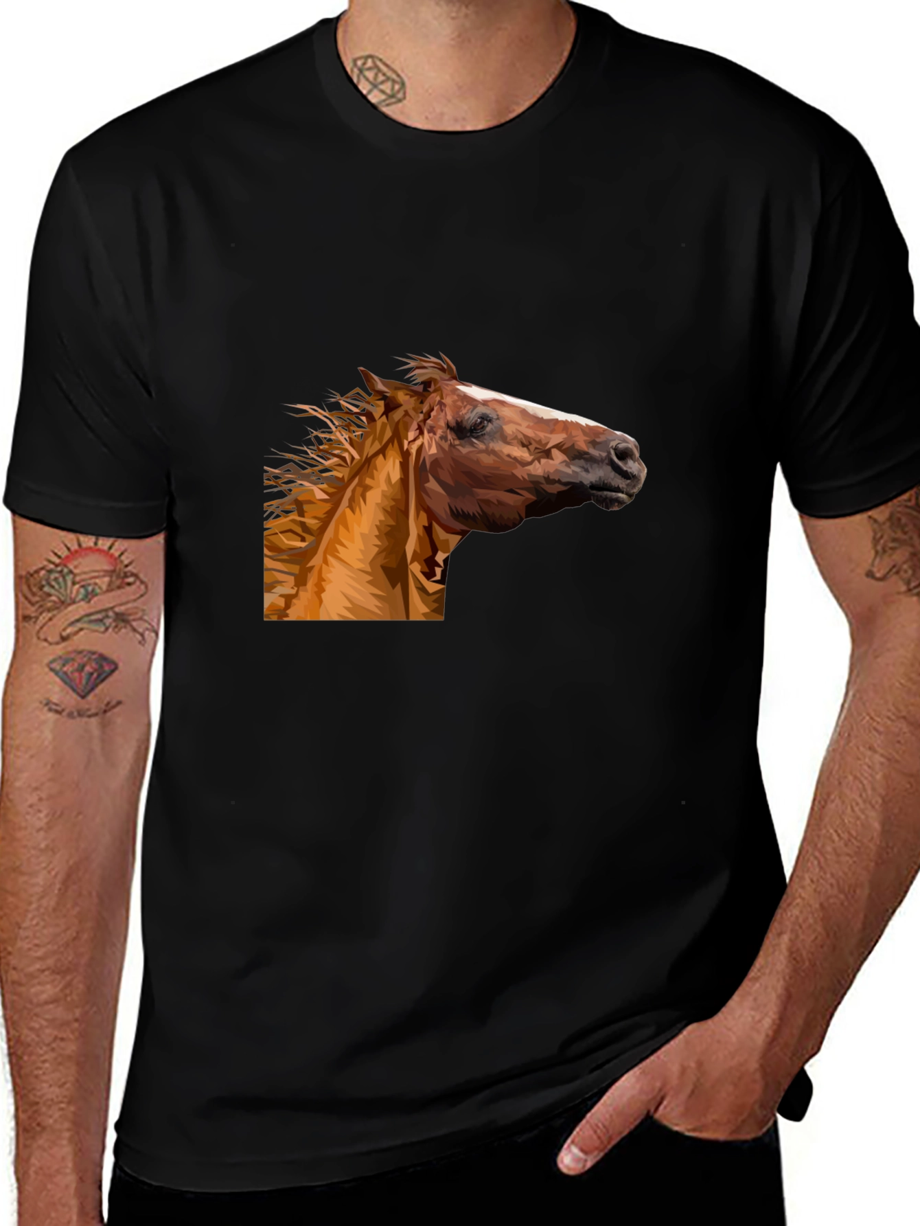 Variant 2 of Black T-Shirt with Brown Horse Graphic