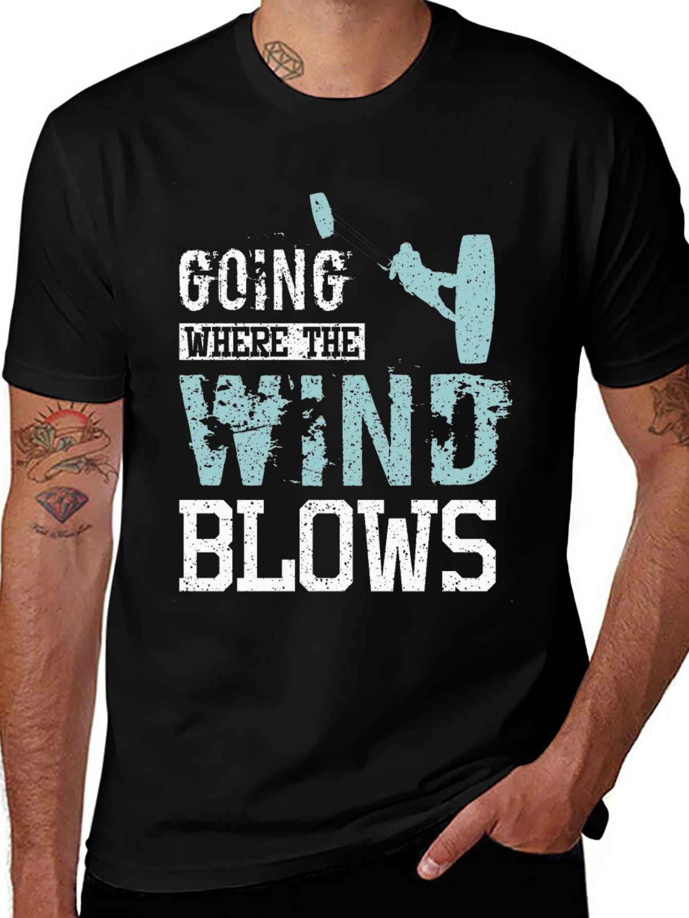 Wind Blows Graphic Tee - Kite Surfing Design